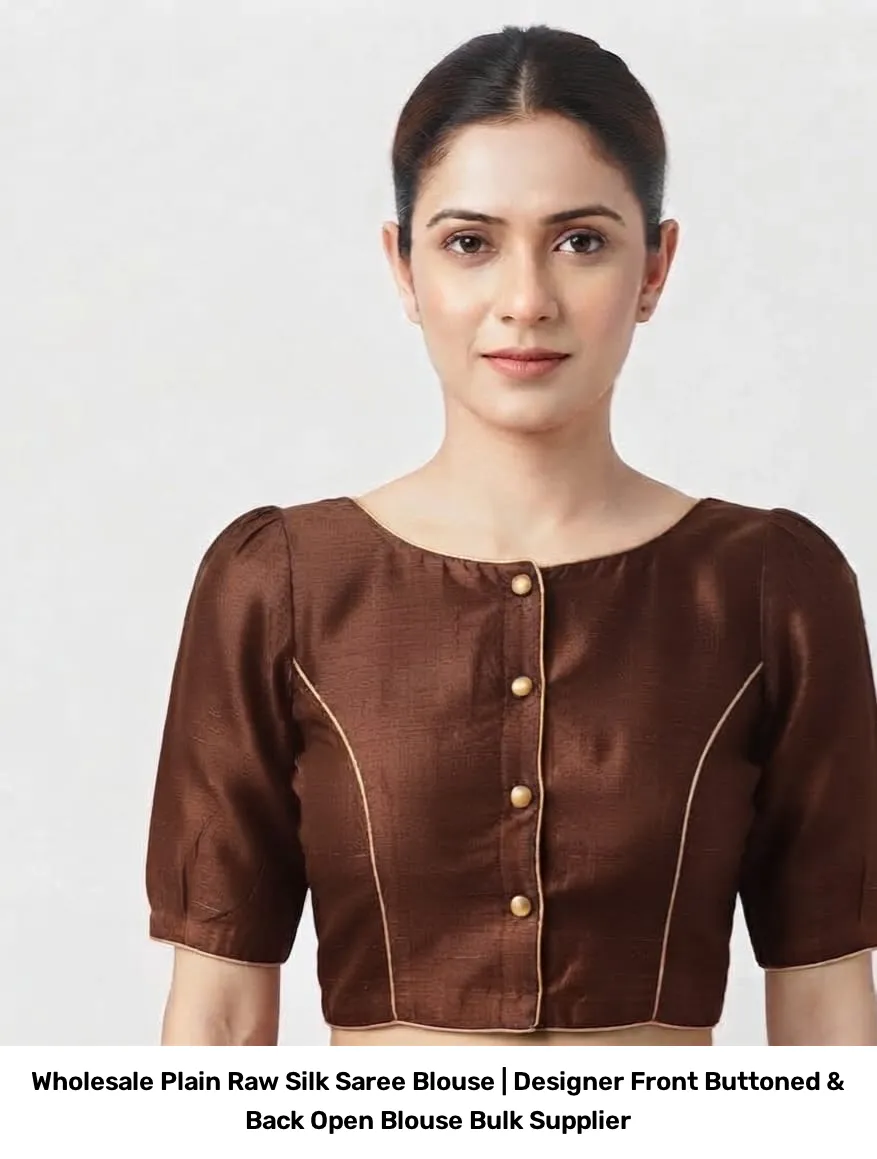 Wholesale Plain Raw Silk Saree Blouse | Designer Front Buttoned & Back Open Blouse Bulk Supplier 2