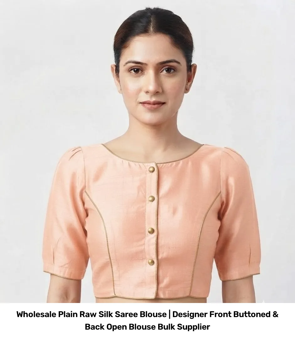 Wholesale Plain Raw Silk Saree Blouse | Designer Front Buttoned & Back Open Blouse Bulk Supplier 5