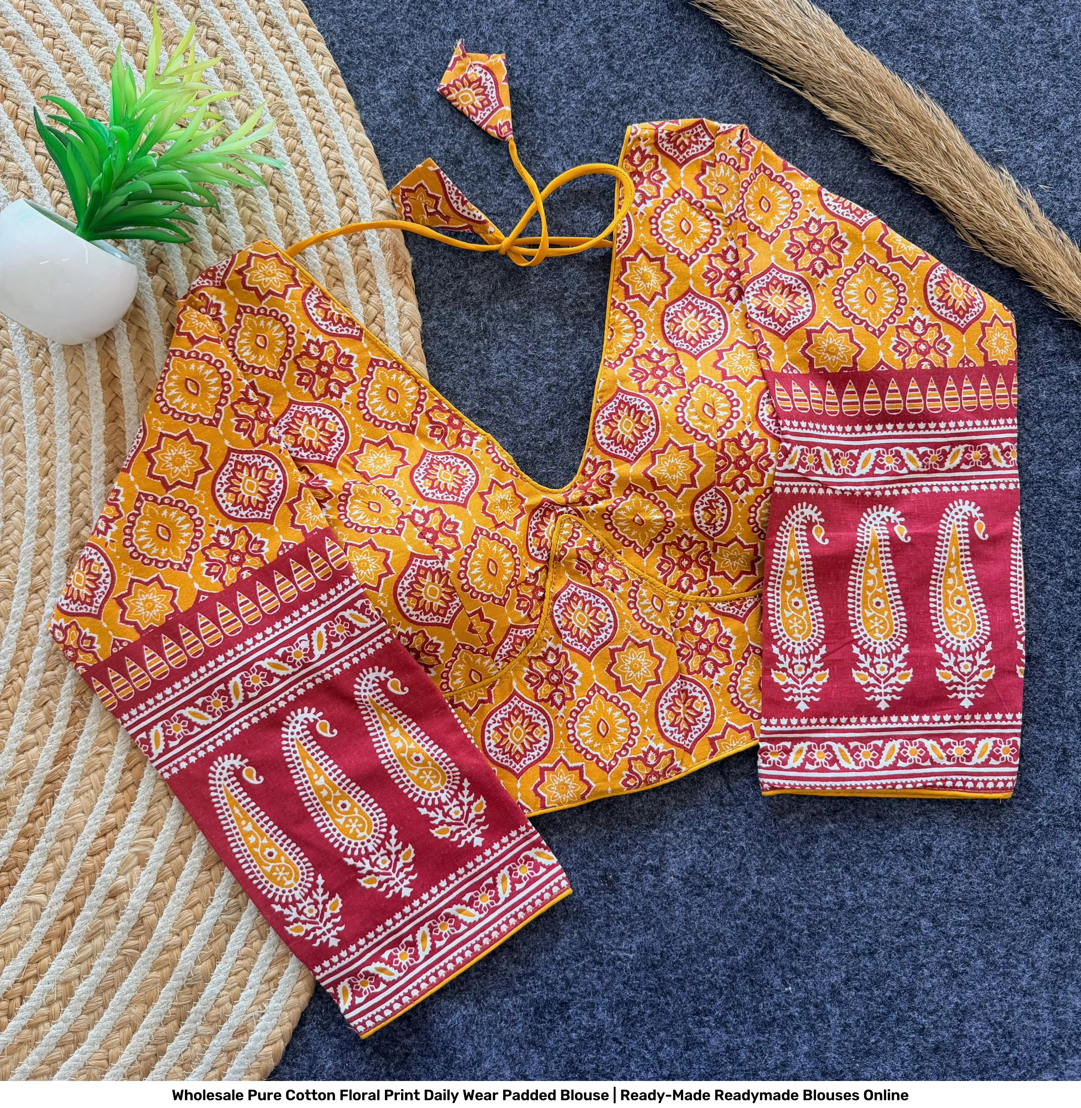Wholesale Pure Cotton Floral Print Daily Wear Padded Blouse | Ready-Made Readymade Blouses Online 2
