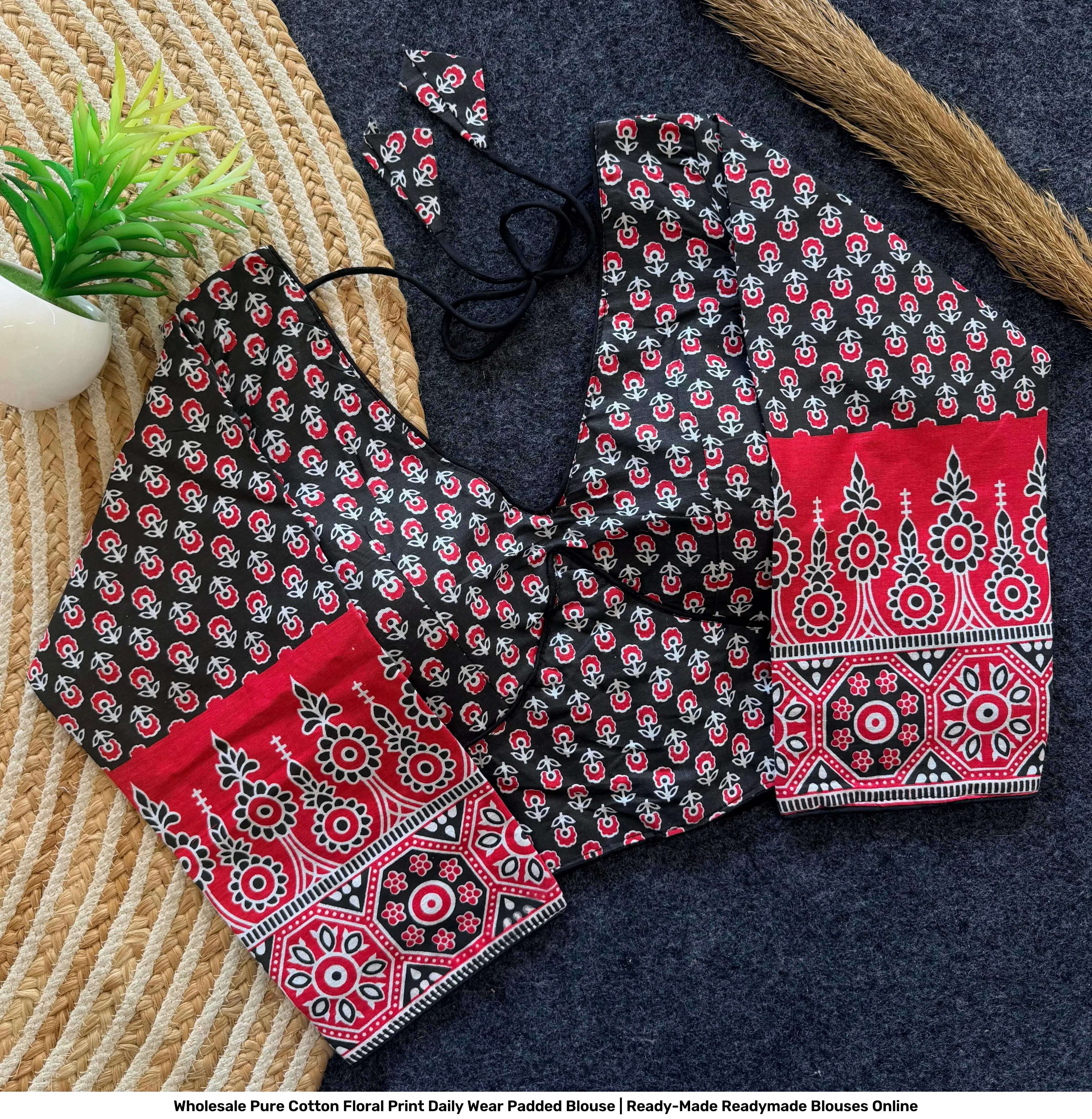 Wholesale Pure Cotton Floral Print Daily Wear Padded Blouse | Ready-Made Readymade Blouses Online 3