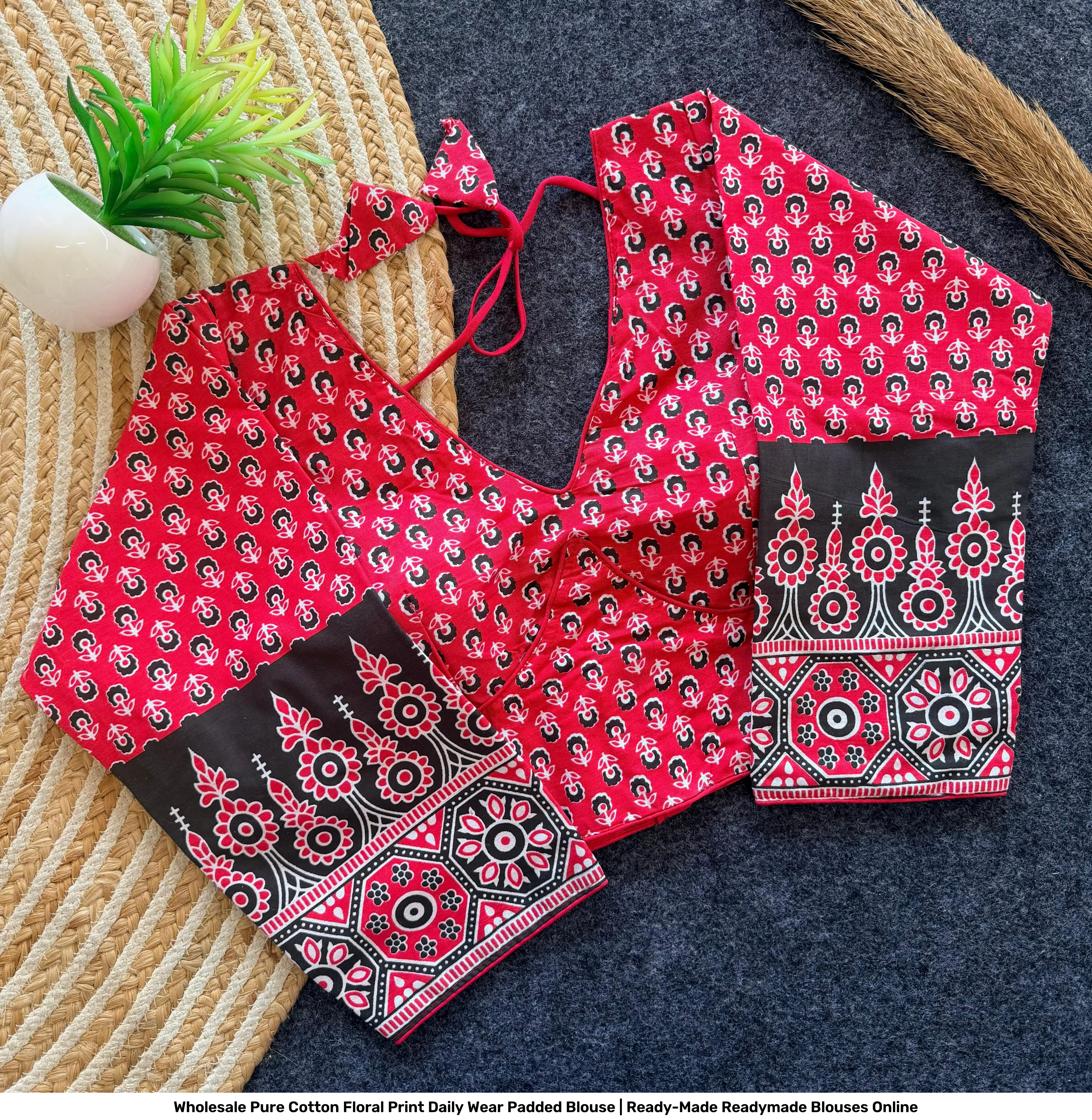 Wholesale Pure Cotton Floral Print Daily Wear Padded Blouse | Ready-Made Readymade Blouses Online 4