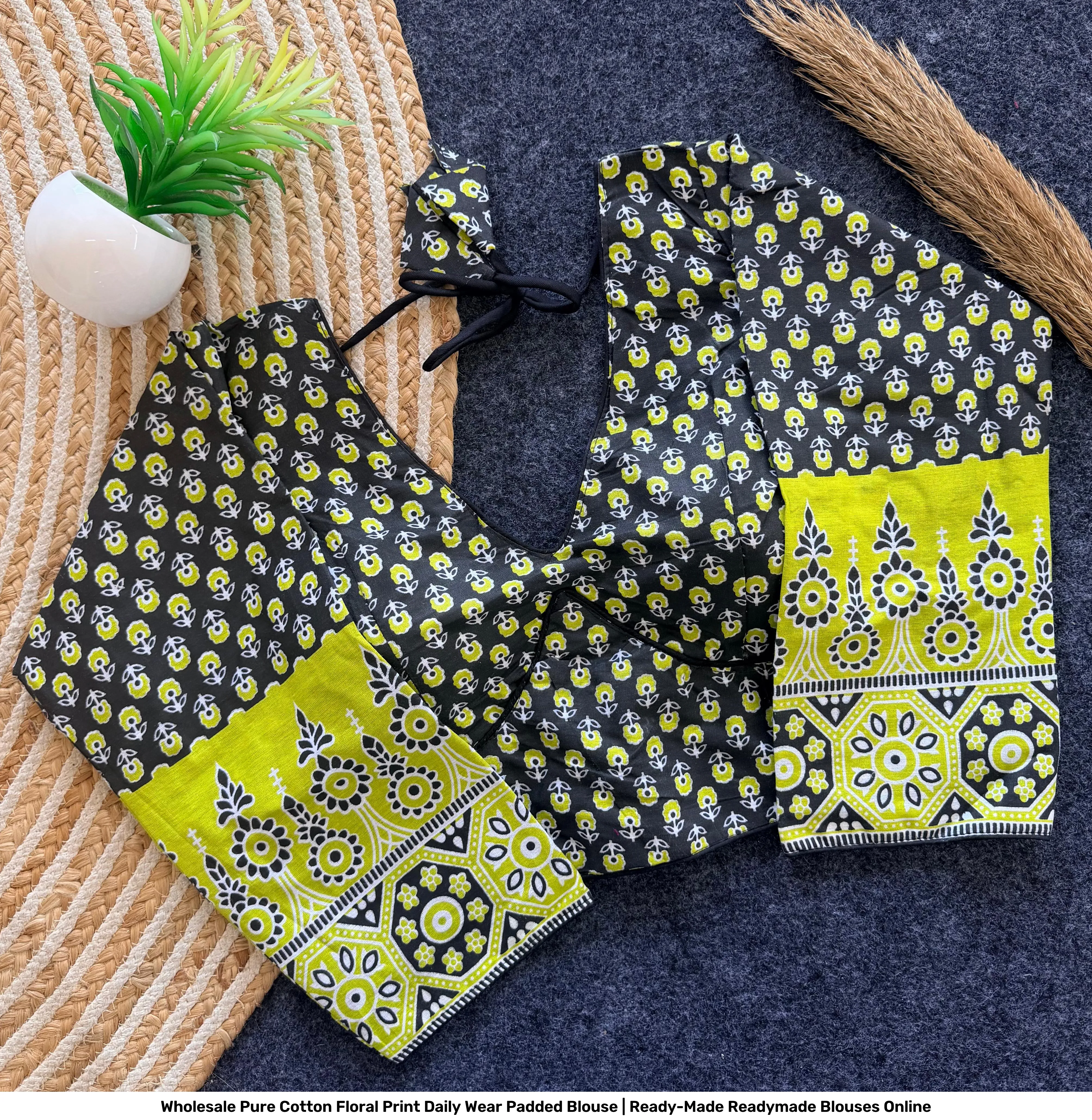 Wholesale Pure Cotton Floral Print Daily Wear Padded Blouse | Ready-Made Readymade Blouses Online 5