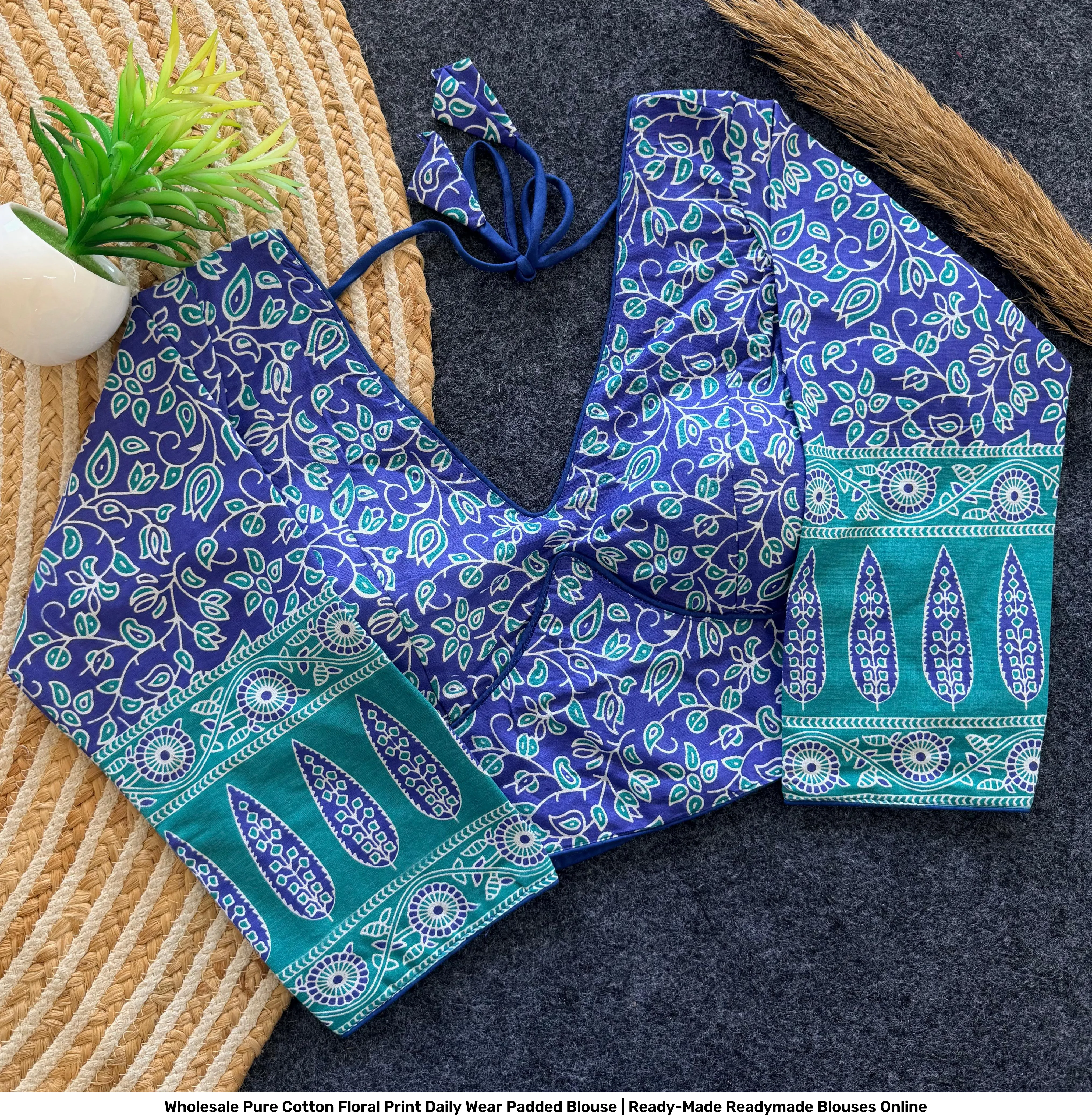 Wholesale Pure Cotton Floral Print Daily Wear Padded Blouse | Ready-Made Readymade Blouses Online 6