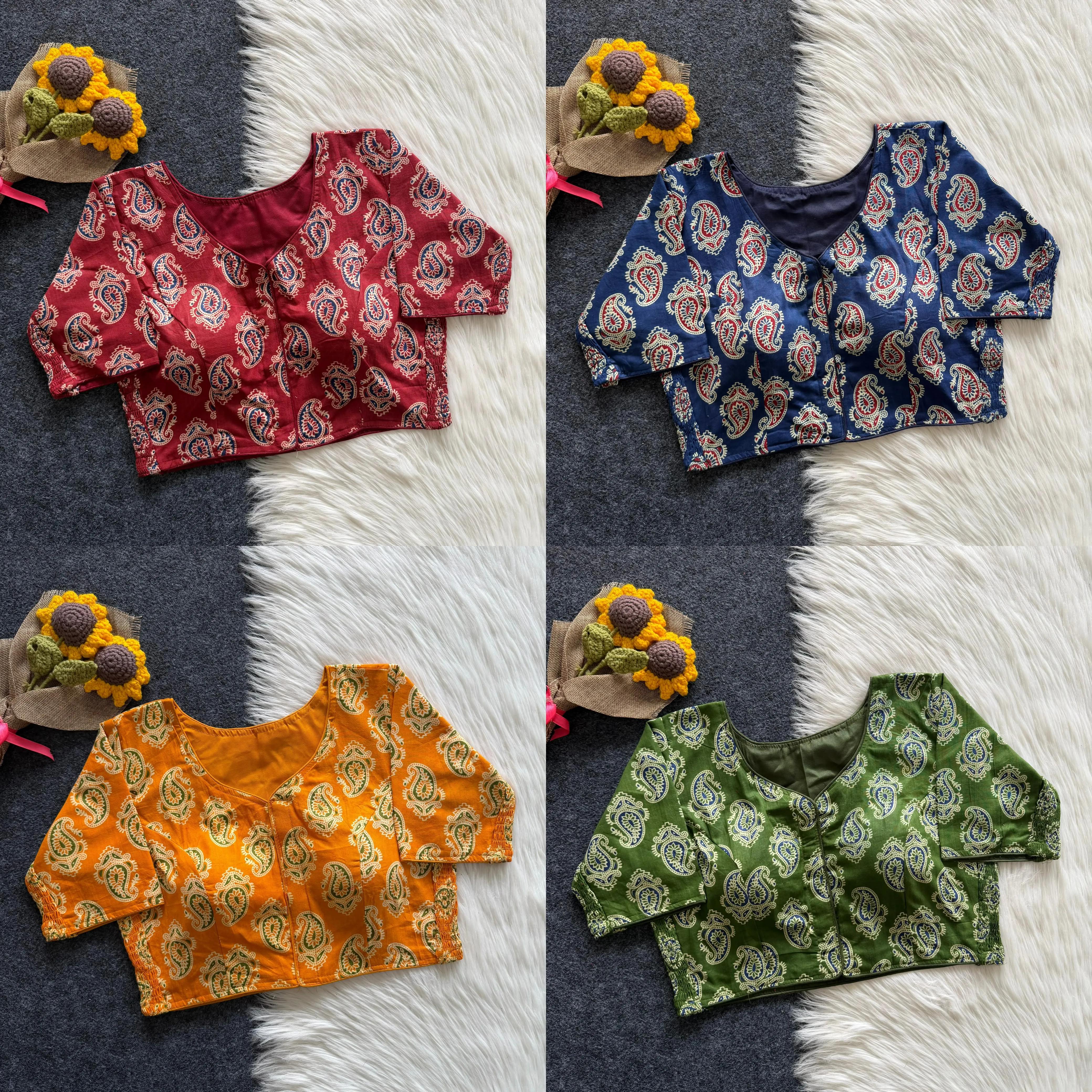 Wholesale Pure Cotton Hand Block Print Padded Blouse | Festive Wear Readymade Blouses Online