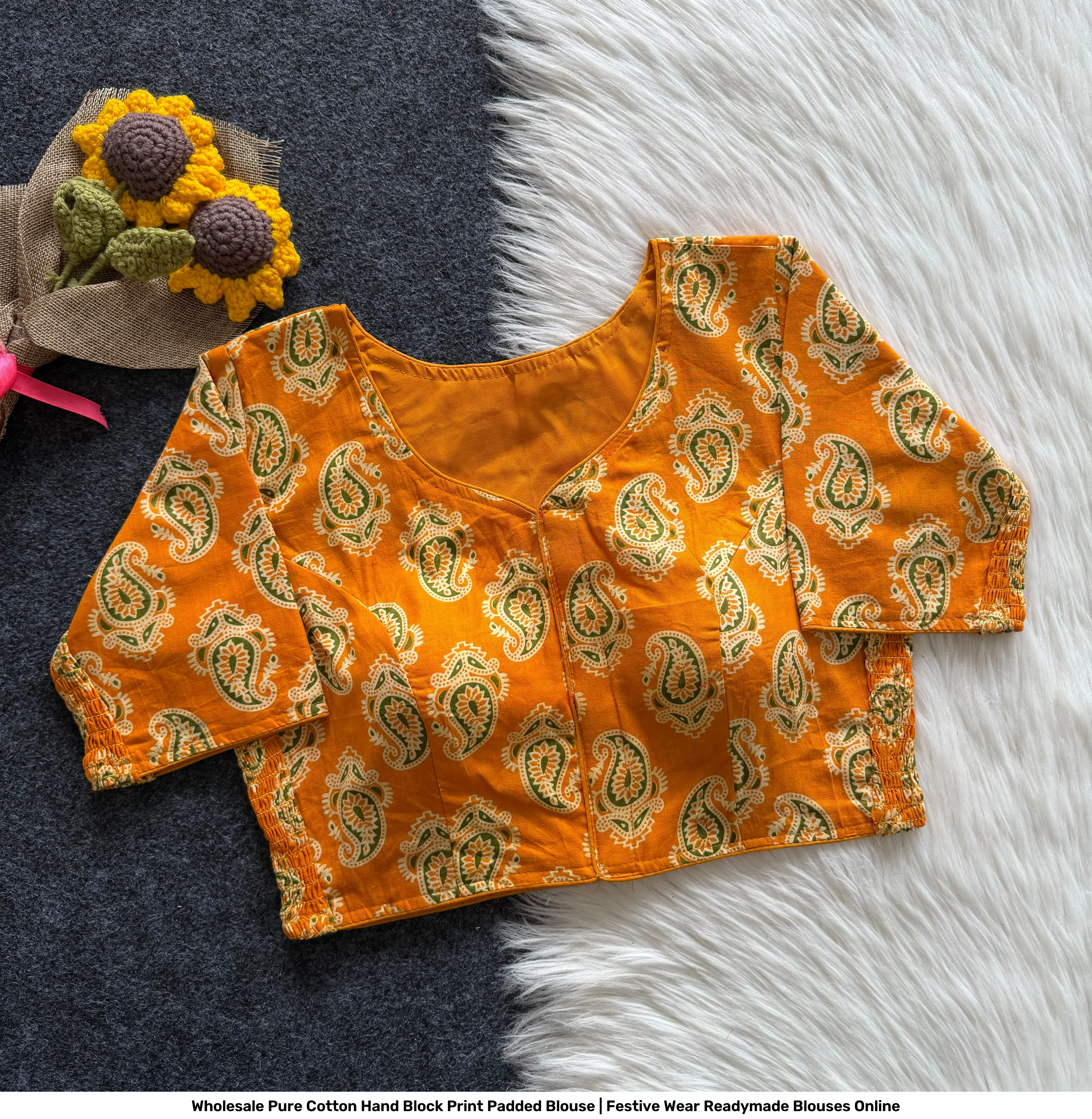 Wholesale Pure Cotton Hand Block Print Padded Blouse | Festive Wear Readymade Blouses Online 2