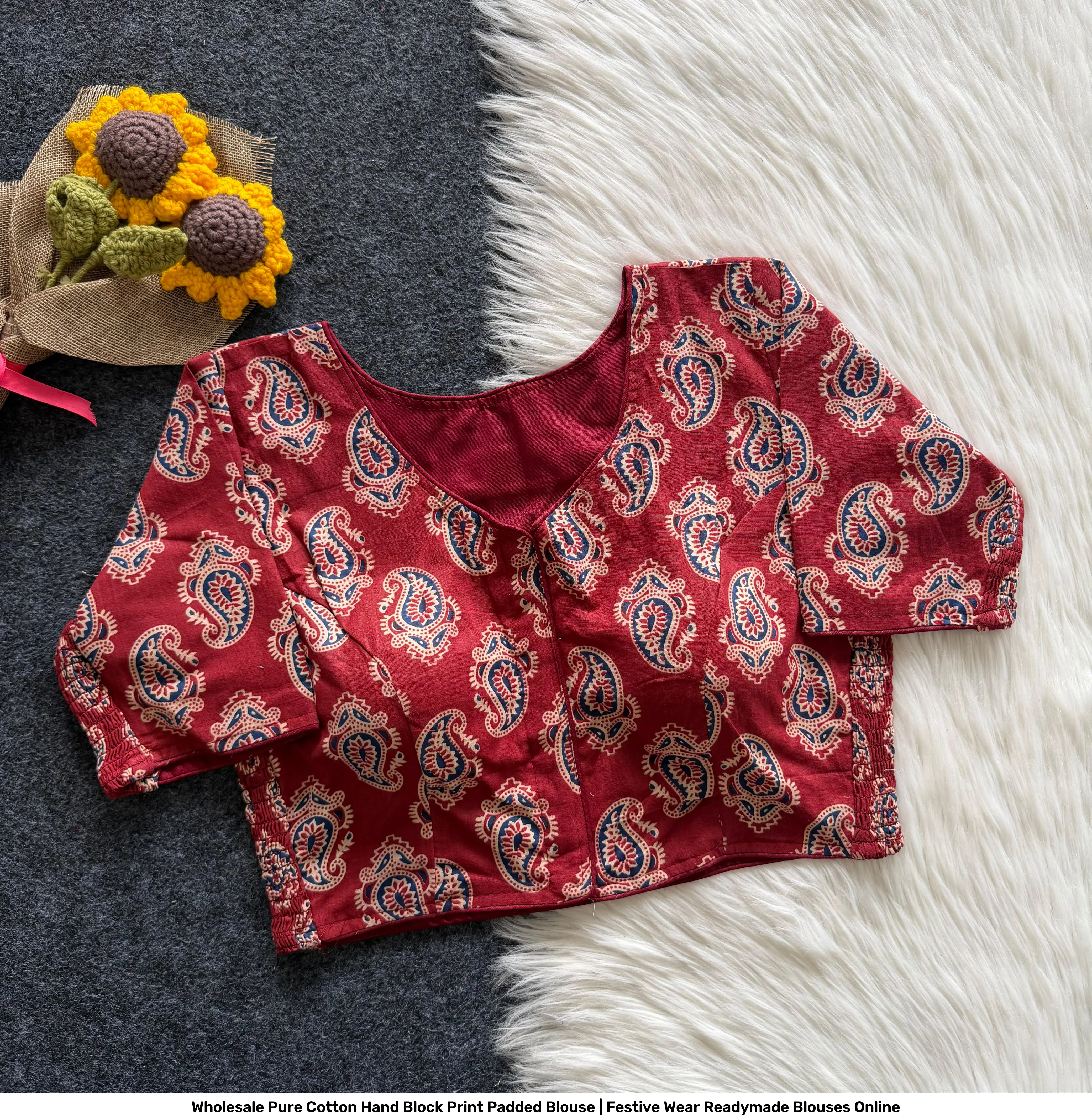 Wholesale Pure Cotton Hand Block Print Padded Blouse | Festive Wear Readymade Blouses Online 3