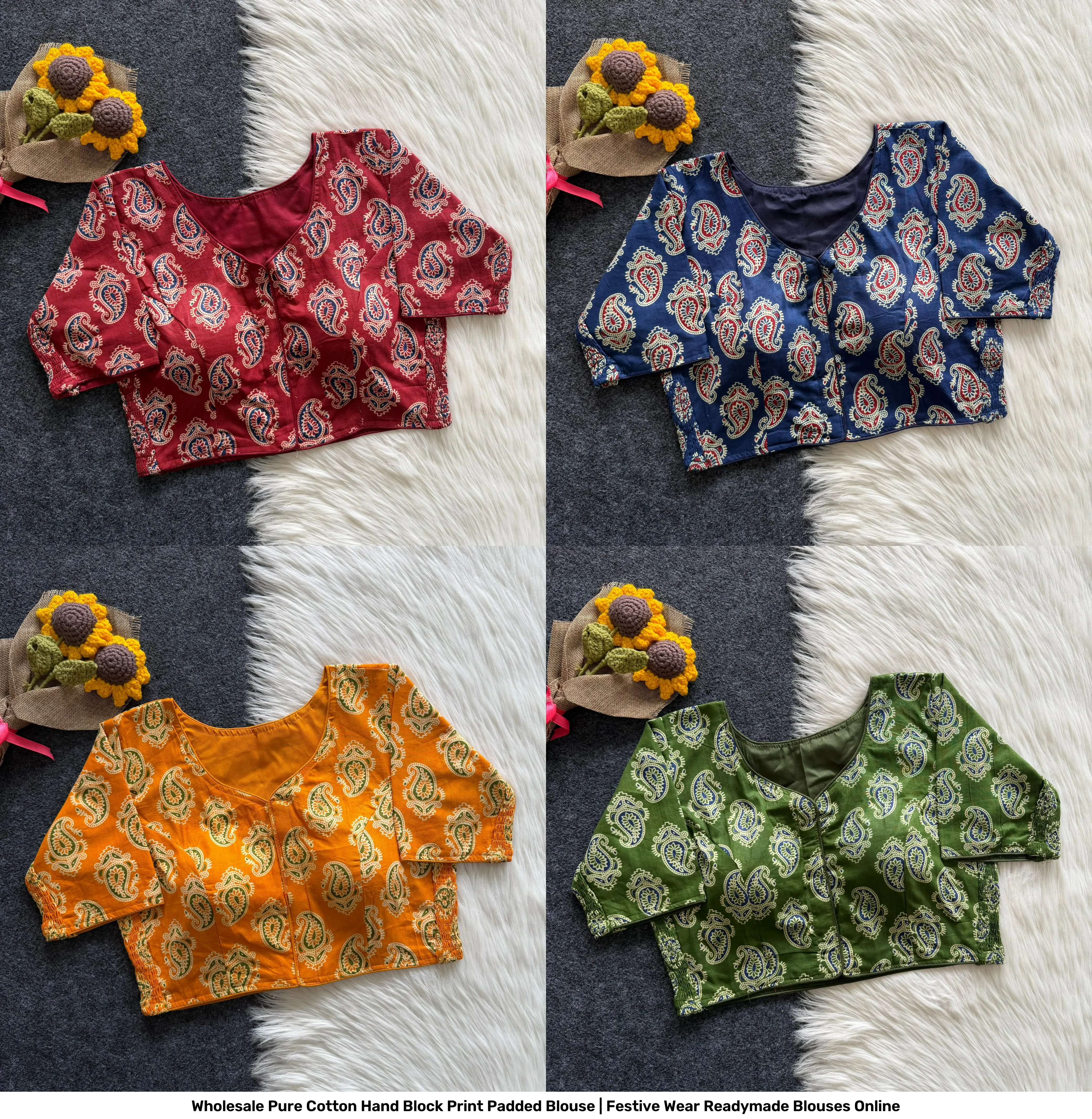 Wholesale Pure Cotton Hand Block Print Padded Blouse | Festive Wear Readymade Blouses Online 4