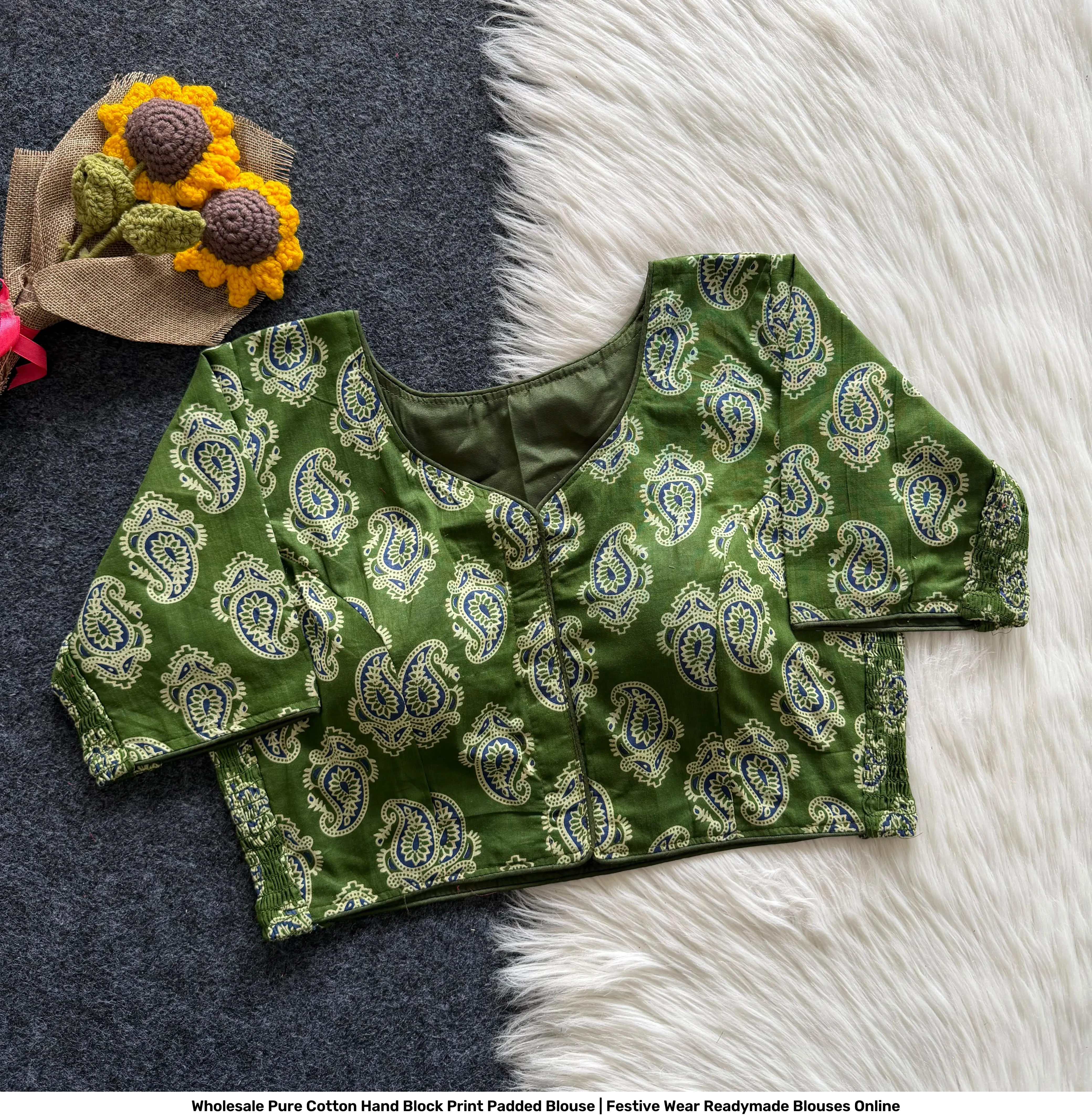 Wholesale Pure Cotton Hand Block Print Padded Blouse | Festive Wear Readymade Blouses Online 5