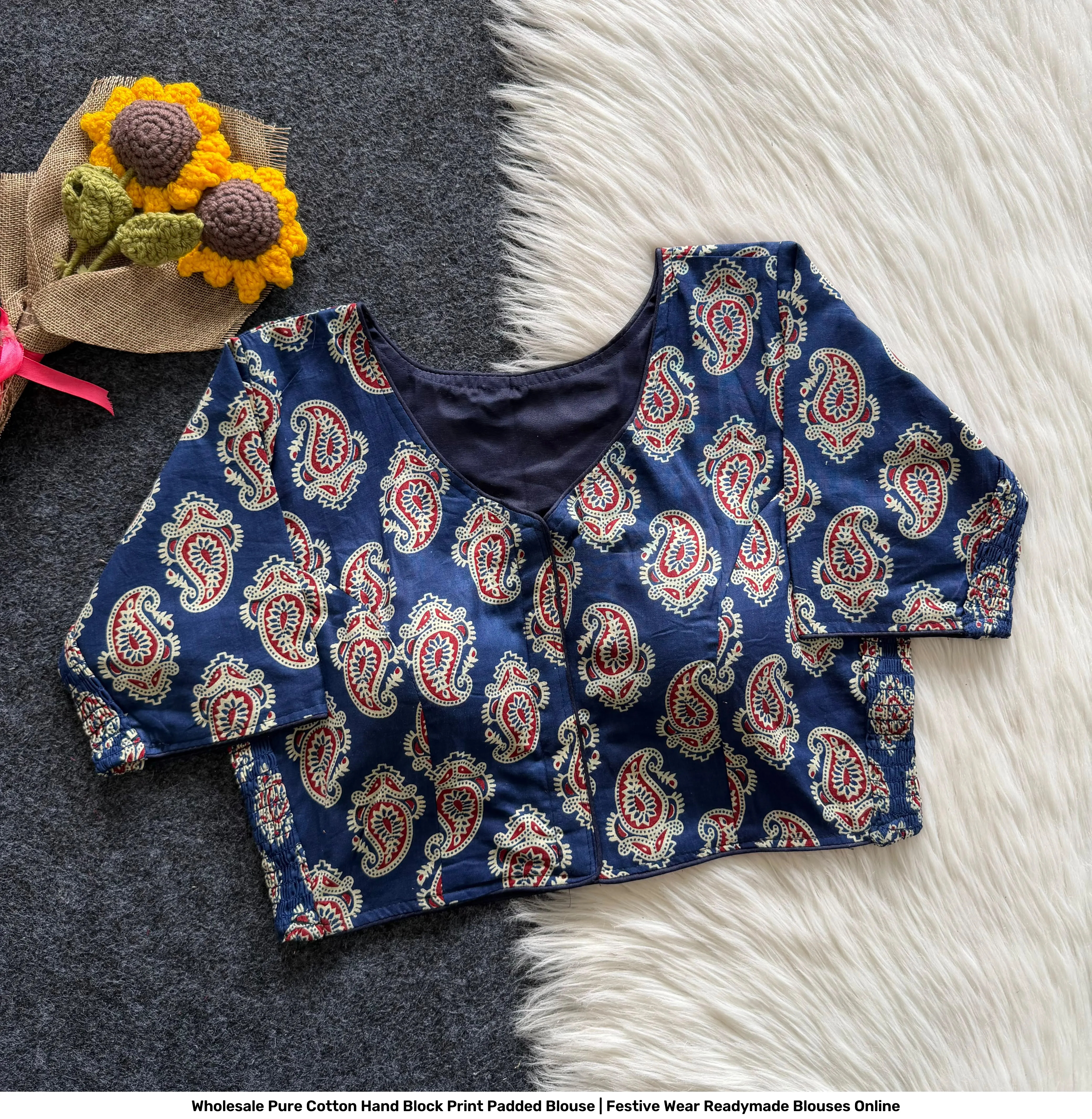 Wholesale Pure Cotton Hand Block Print Padded Blouse | Festive Wear Readymade Blouses Online 6