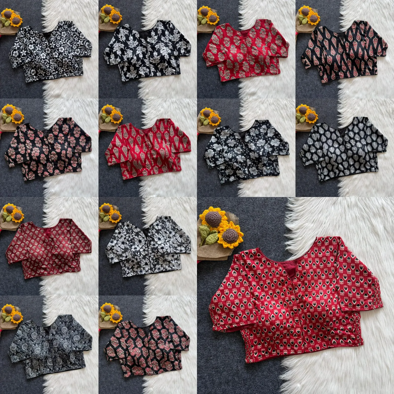 Wholesale Pure Cotton Hand Block Printed Readymade Blouse | Side Elastic Stretchable (Bust 38-42)