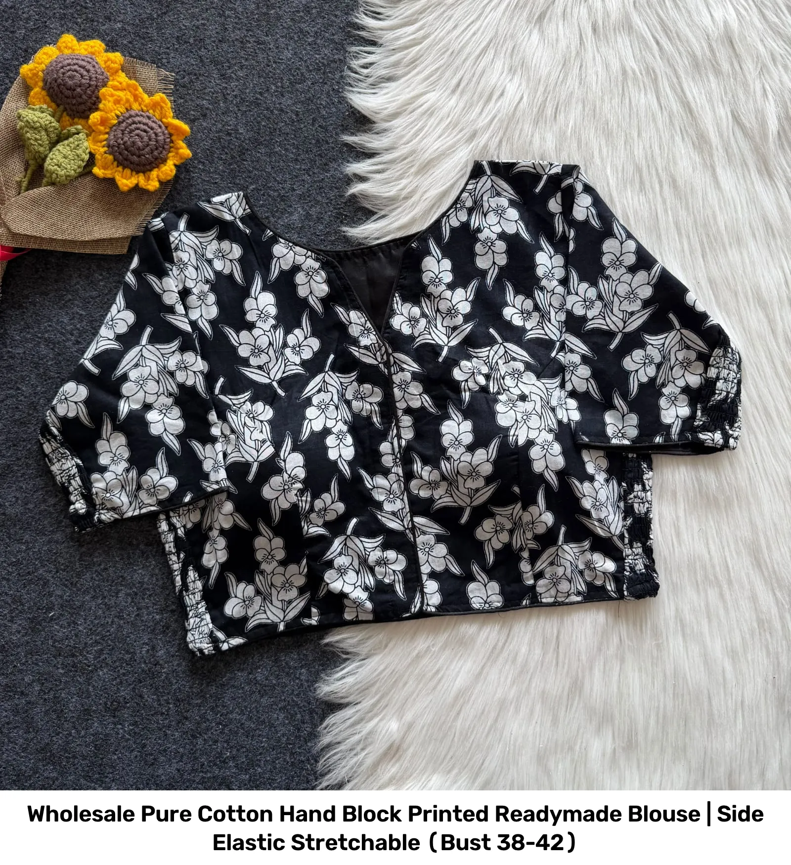 Wholesale Pure Cotton Hand Block Printed Readymade Blouse | Side Elastic Stretchable (Bust 38-42) 11