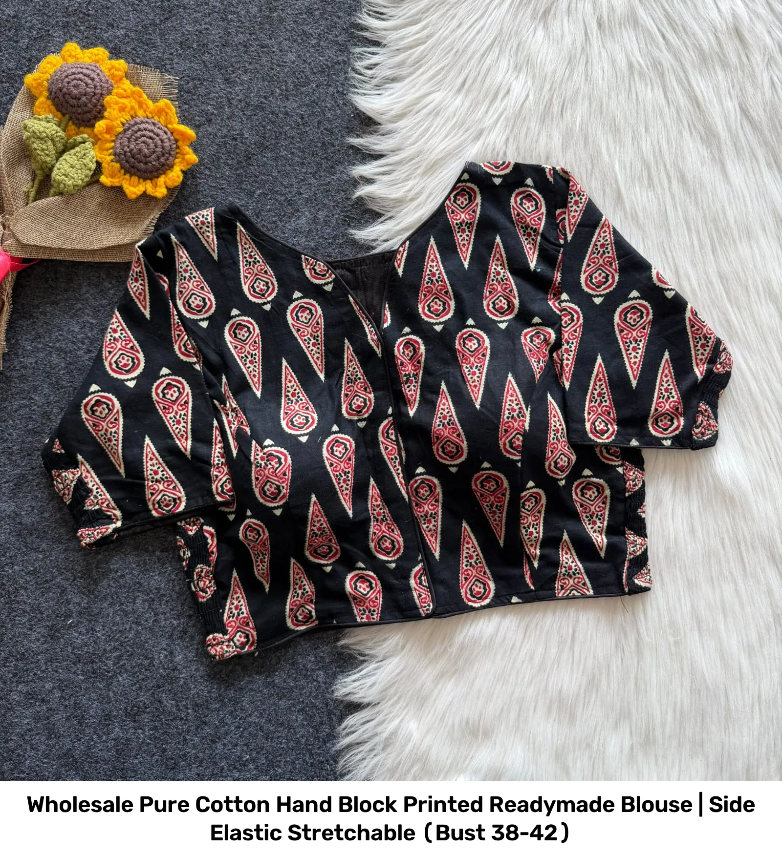 Wholesale Pure Cotton Hand Block Printed Readymade Blouse | Side Elastic Stretchable (Bust 38-42) 12