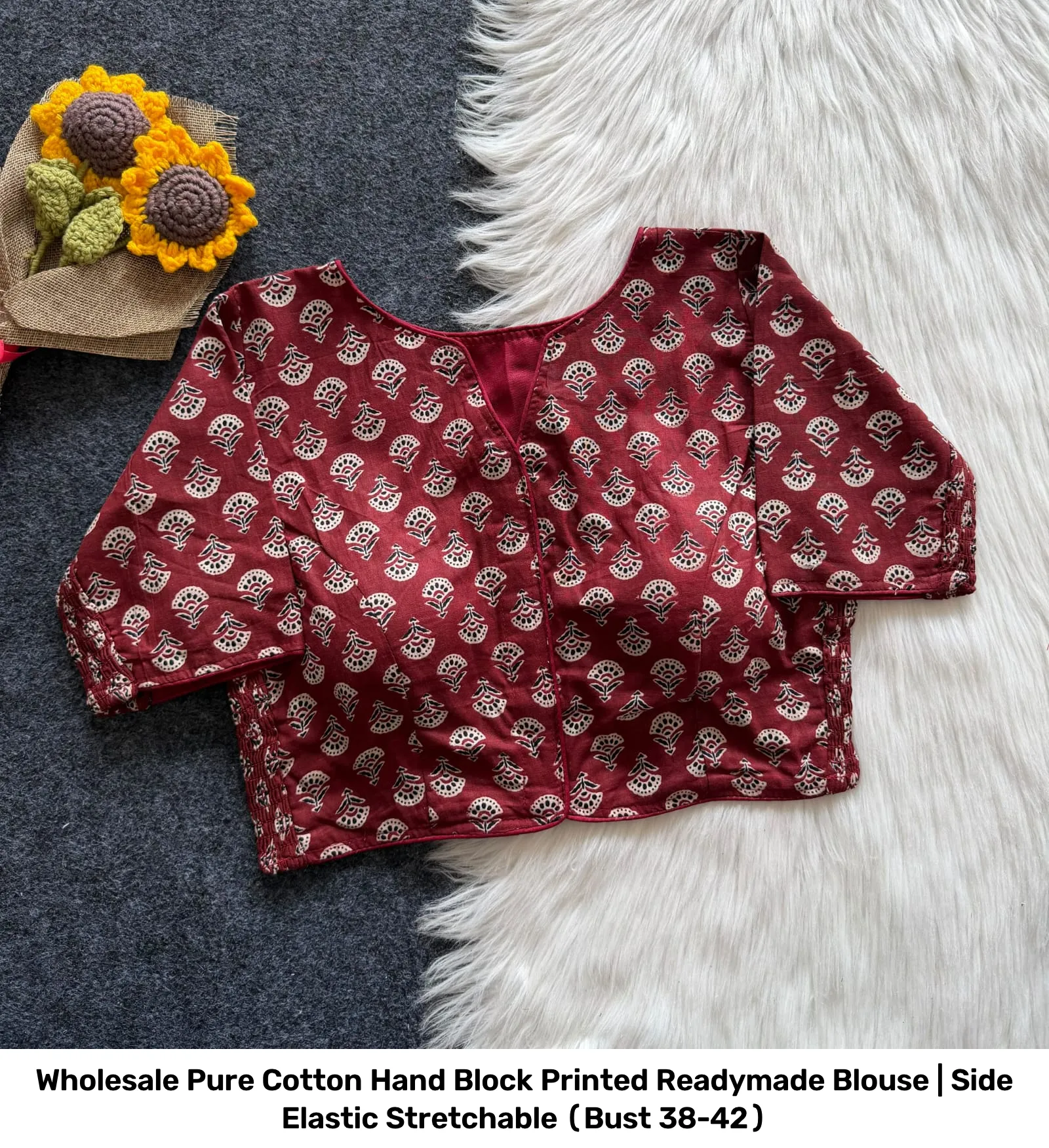 Wholesale Pure Cotton Hand Block Printed Readymade Blouse | Side Elastic Stretchable (Bust 38-42) 13