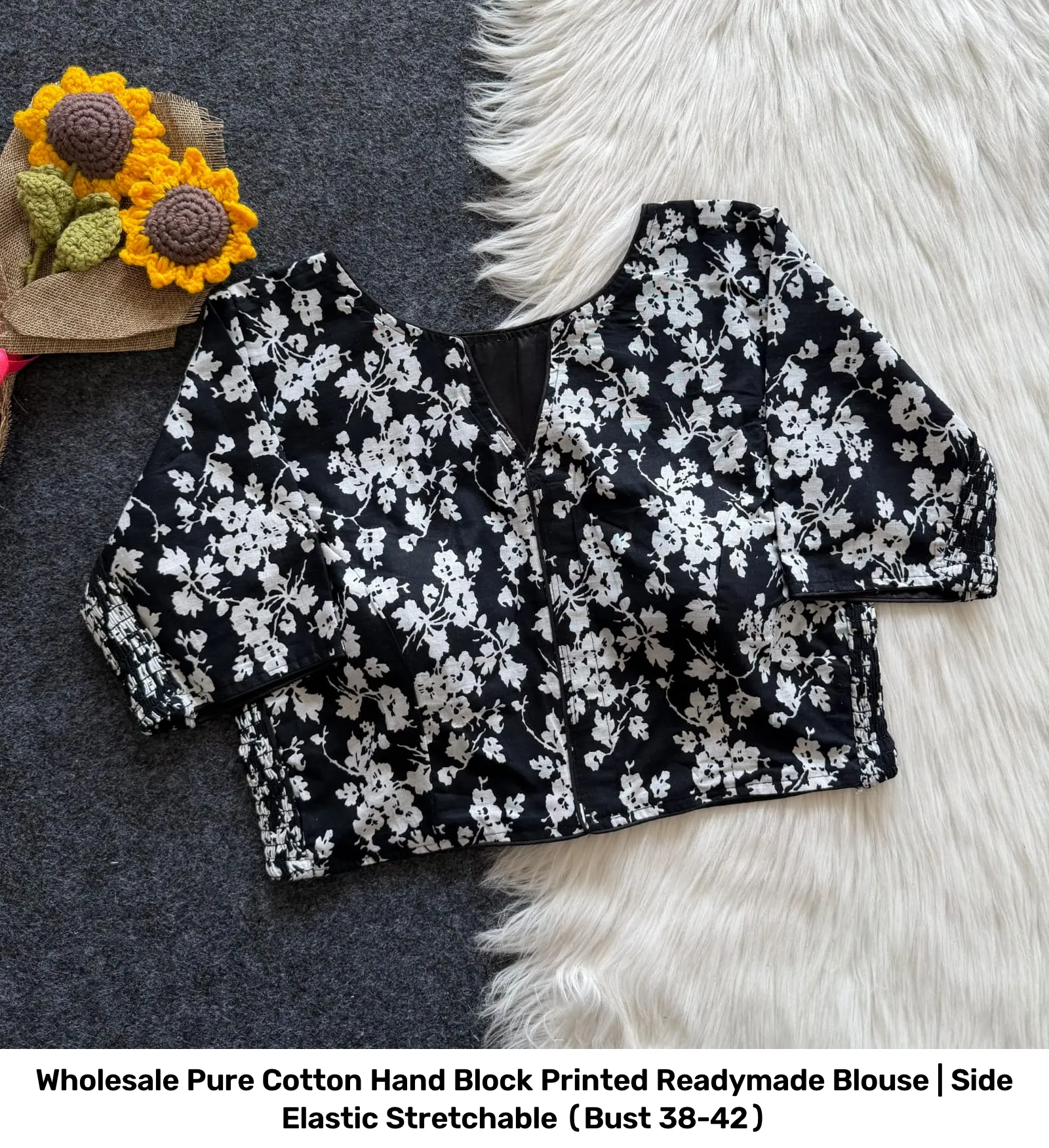 Wholesale Pure Cotton Hand Block Printed Readymade Blouse | Side Elastic Stretchable (Bust 38-42) 14