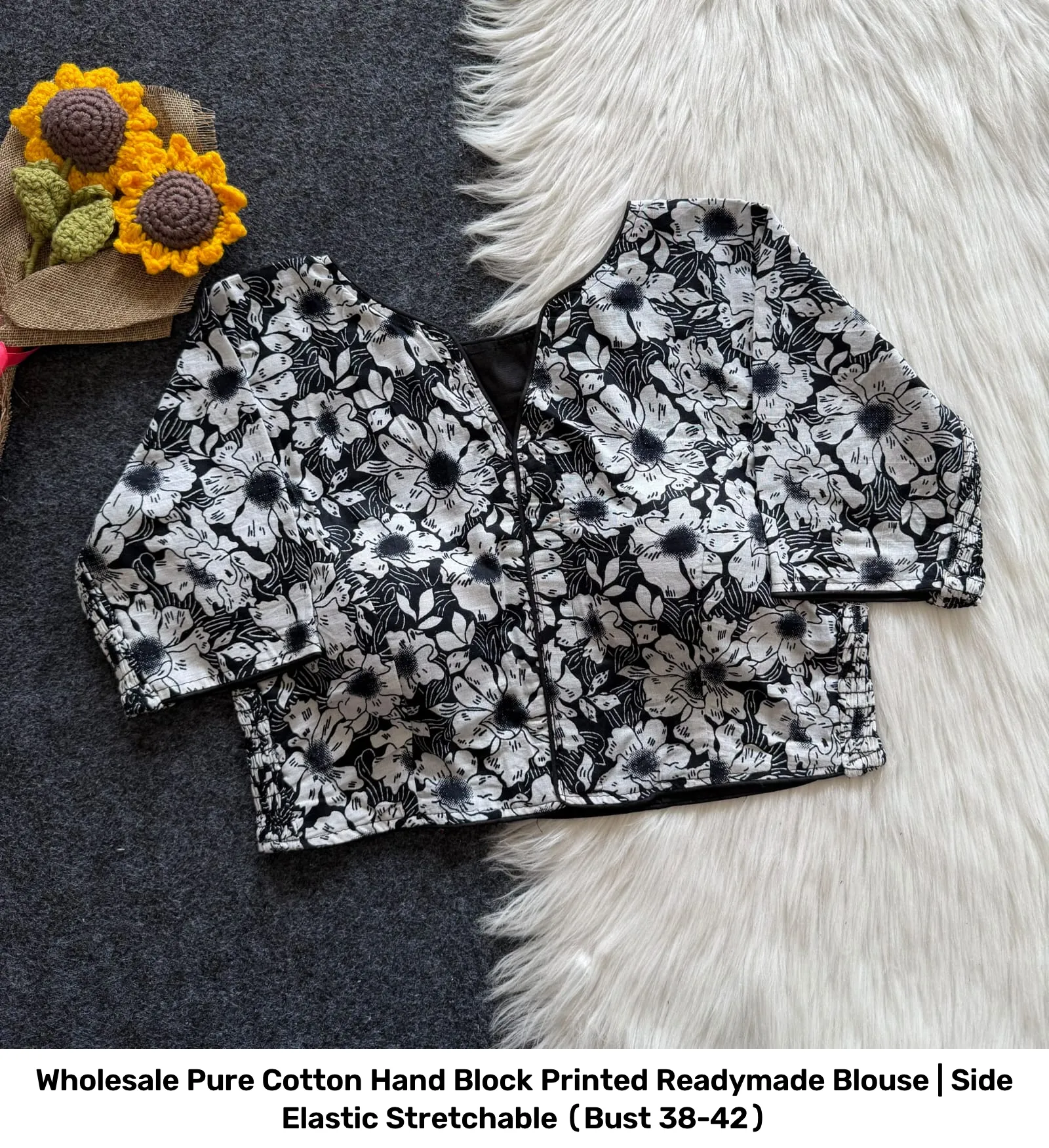 Wholesale Pure Cotton Hand Block Printed Readymade Blouse | Side Elastic Stretchable (Bust 38-42) 15
