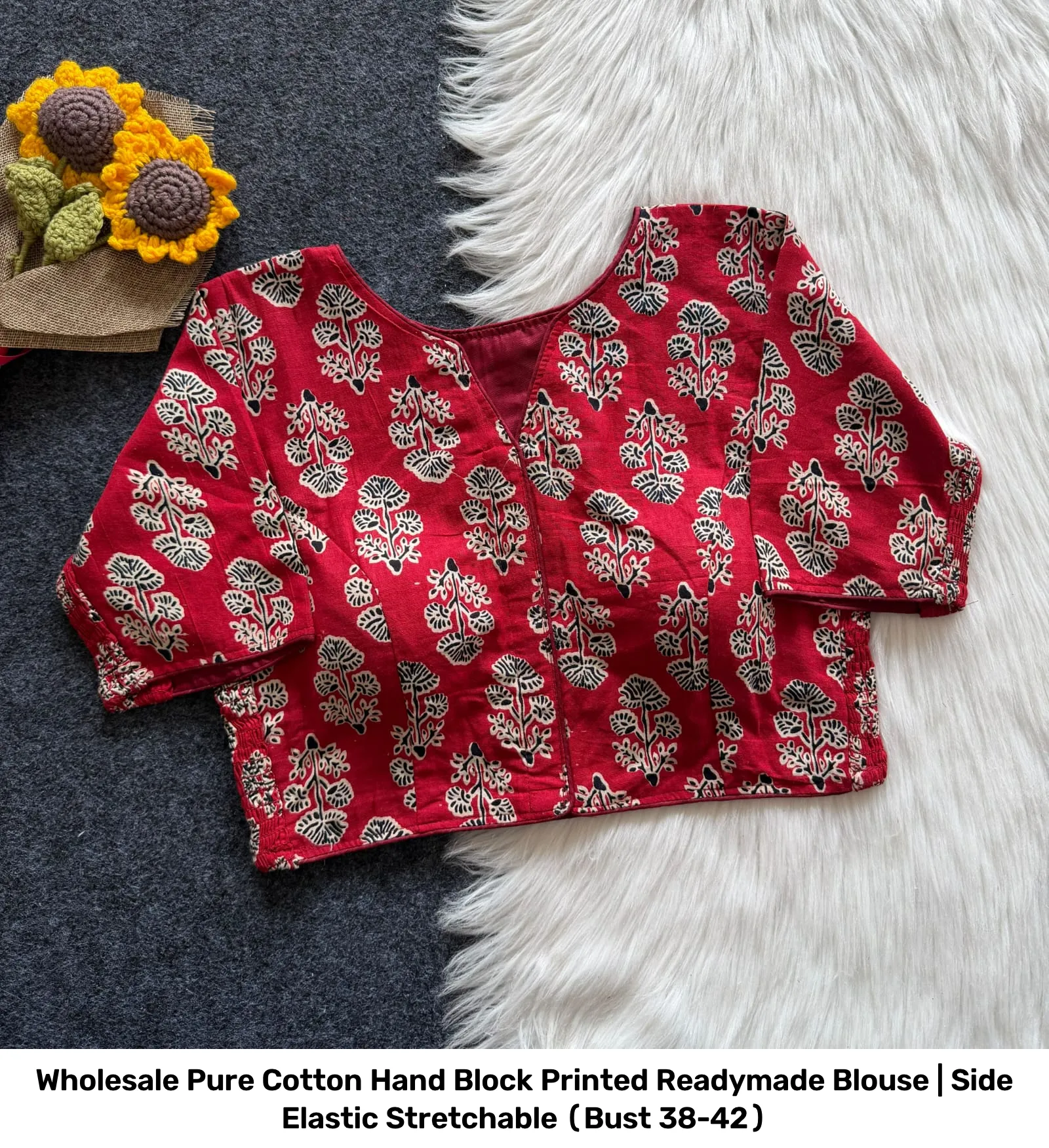 Wholesale Pure Cotton Hand Block Printed Readymade Blouse | Side Elastic Stretchable (Bust 38-42) 4