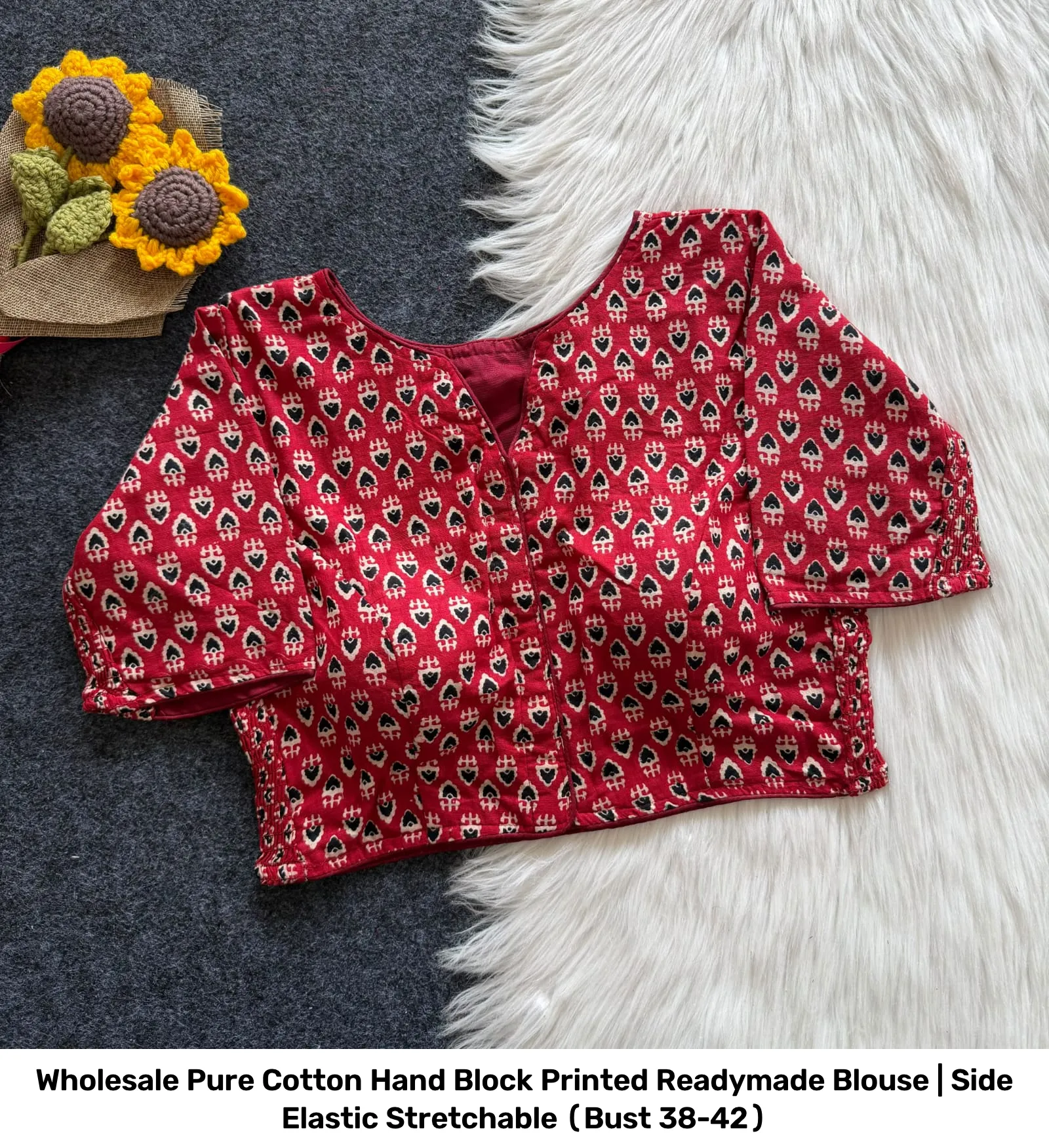 Wholesale Pure Cotton Hand Block Printed Readymade Blouse | Side Elastic Stretchable (Bust 38-42) 5