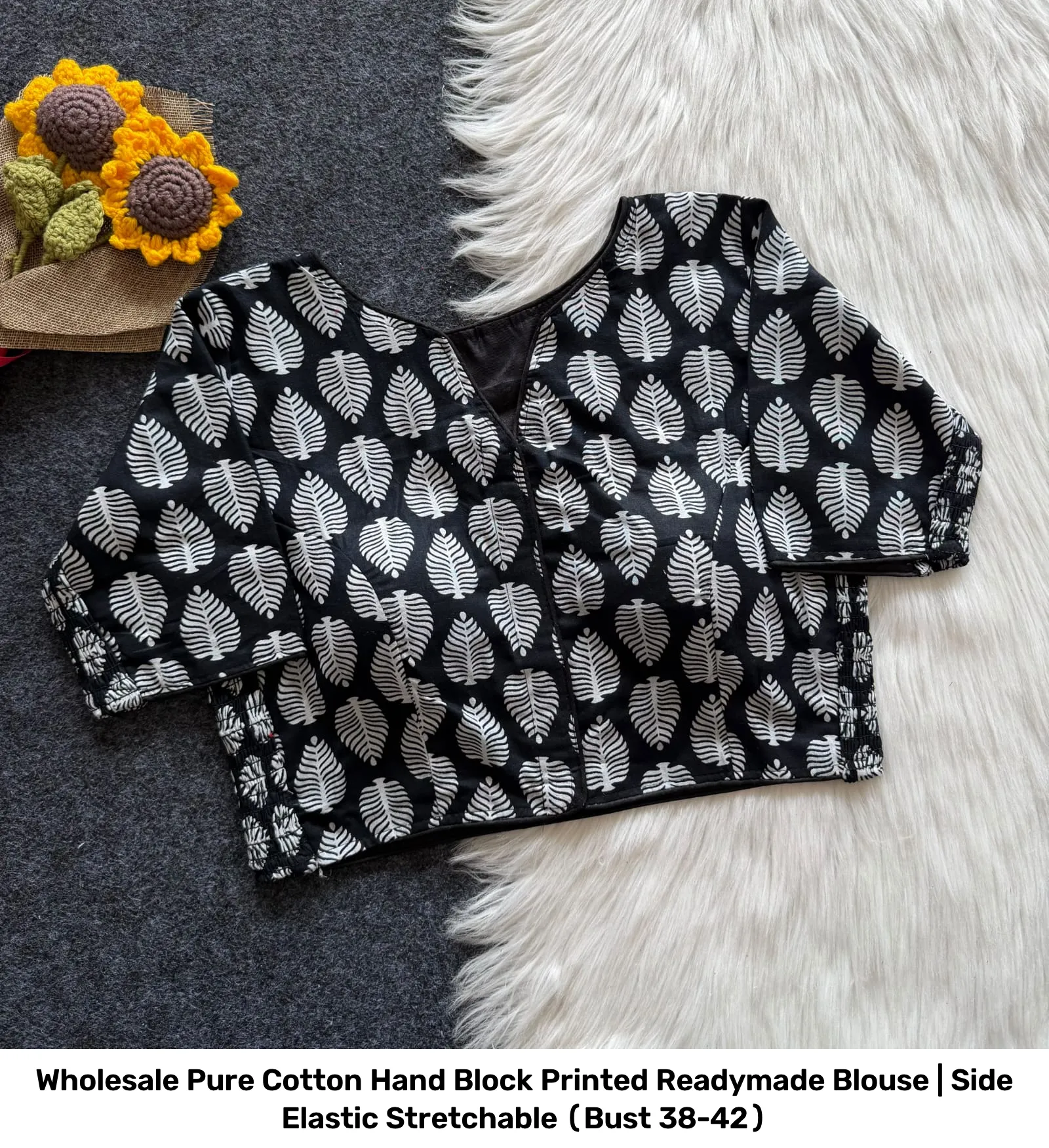 Wholesale Pure Cotton Hand Block Printed Readymade Blouse | Side Elastic Stretchable (Bust 38-42) 6