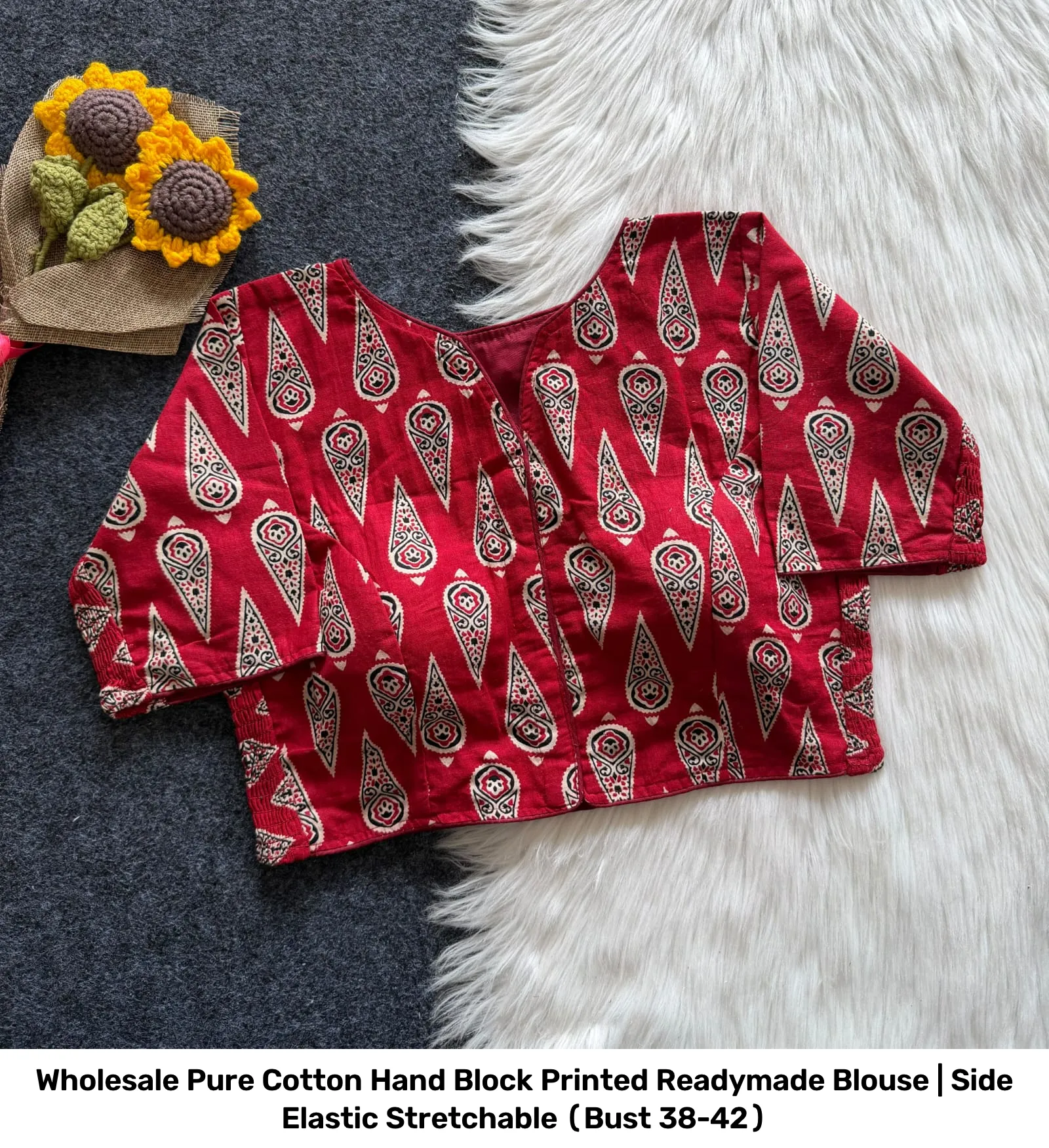 Wholesale Pure Cotton Hand Block Printed Readymade Blouse | Side Elastic Stretchable (Bust 38-42) 7