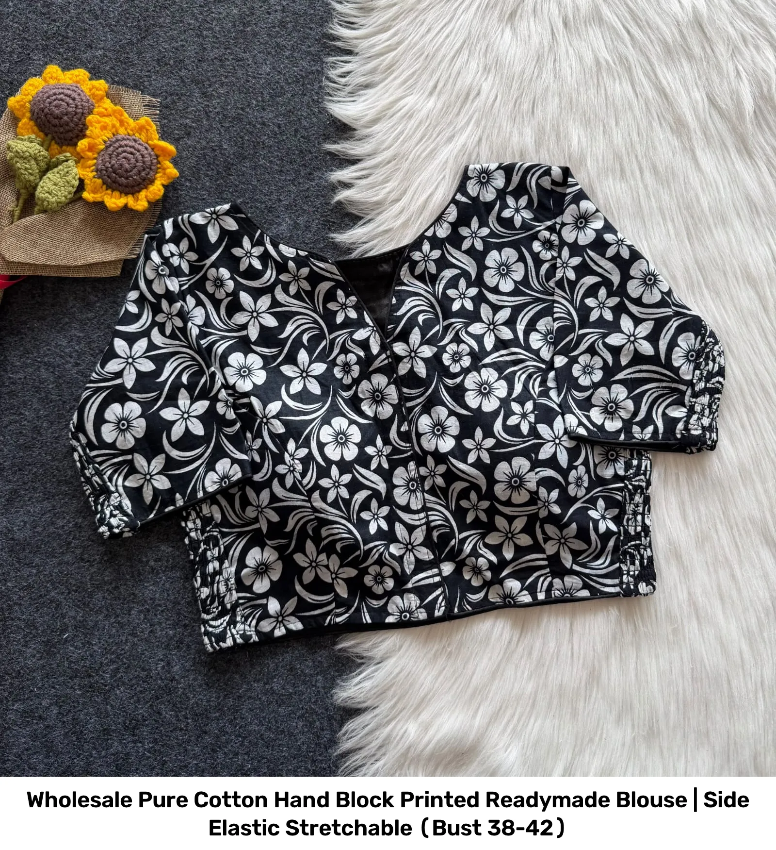 Wholesale Pure Cotton Hand Block Printed Readymade Blouse | Side Elastic Stretchable (Bust 38-42) 8