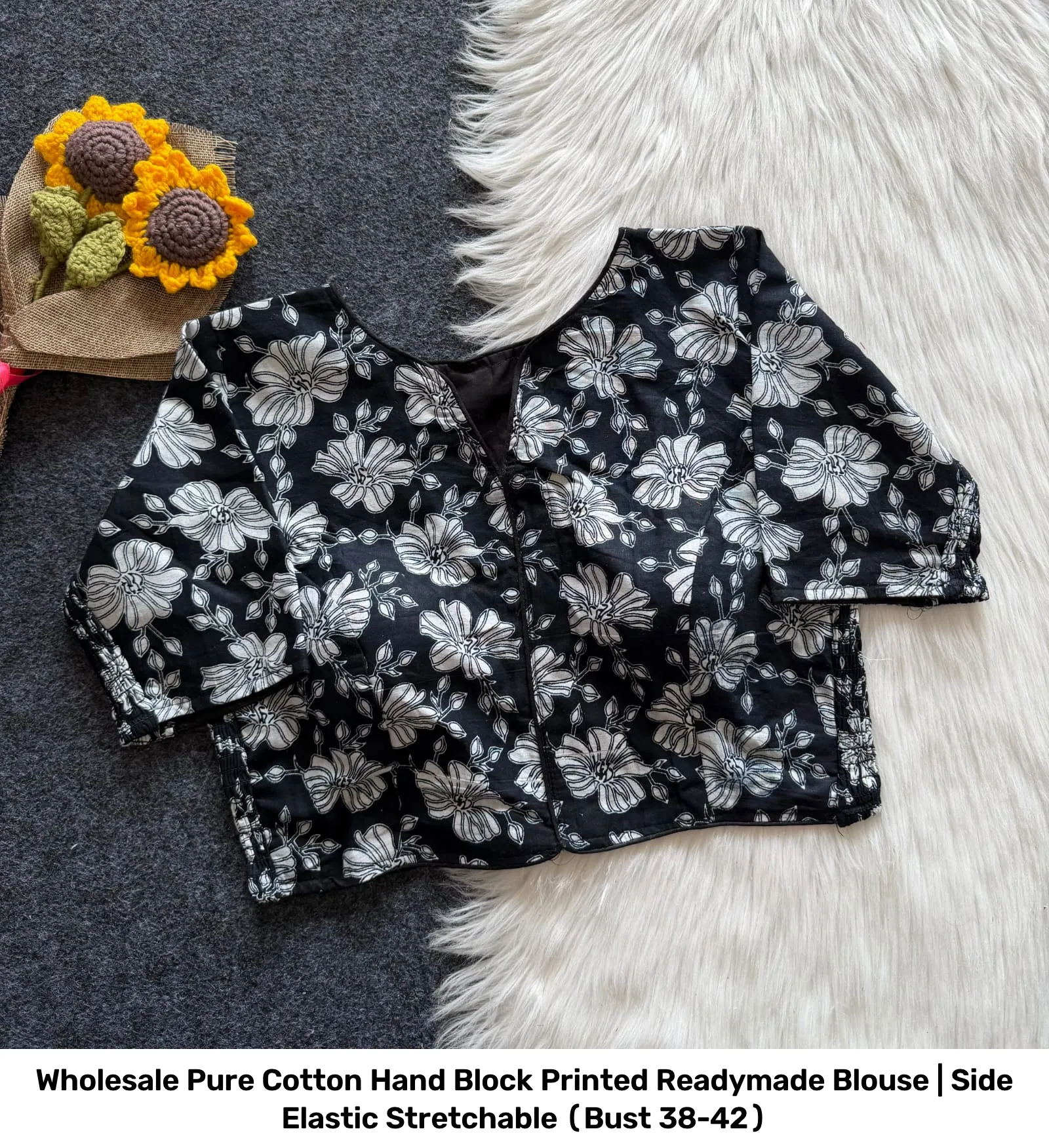 Wholesale Pure Cotton Hand Block Printed Readymade Blouse | Side Elastic Stretchable (Bust 38-42) 9