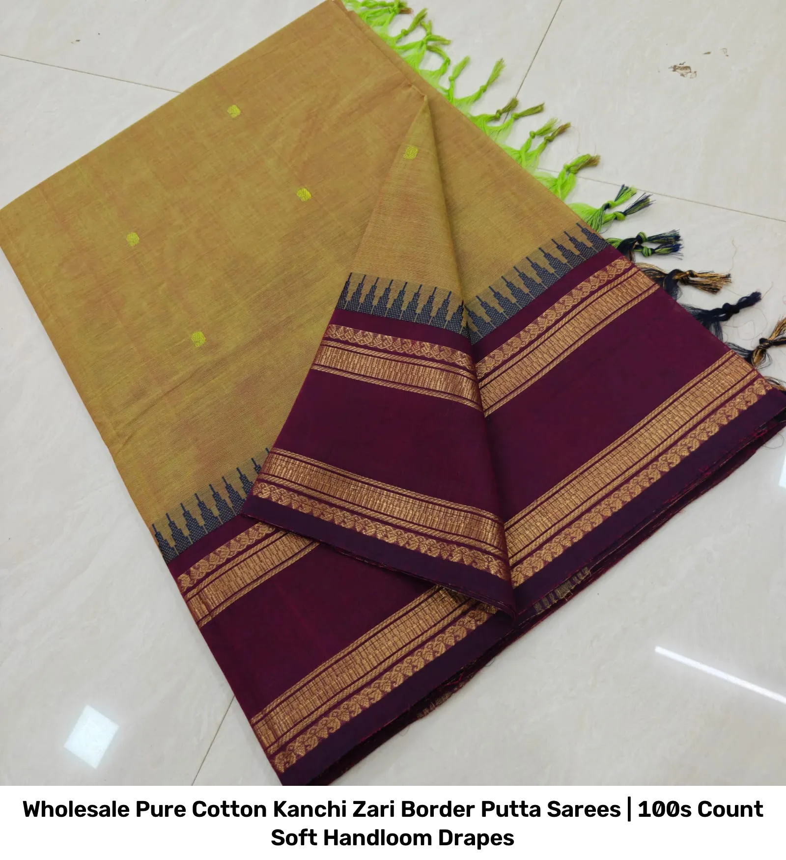 Wholesale Pure Cotton Kanchi Zari Border Putta Sarees | 100s Count Soft Handloom Drapes 10