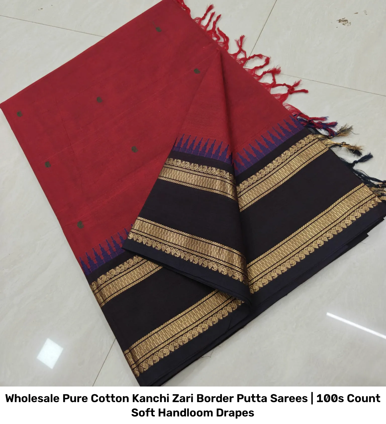Wholesale Pure Cotton Kanchi Zari Border Putta Sarees | 100s Count Soft Handloom Drapes 11