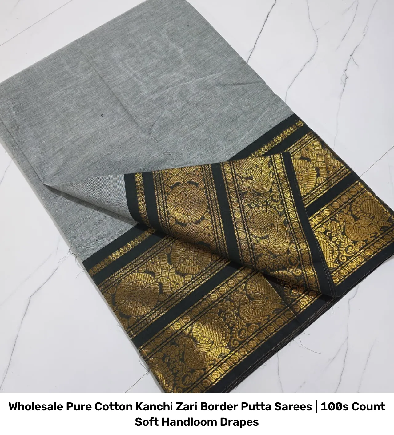 Wholesale Pure Cotton Kanchi Zari Border Putta Sarees | 100s Count Soft Handloom Drapes 13