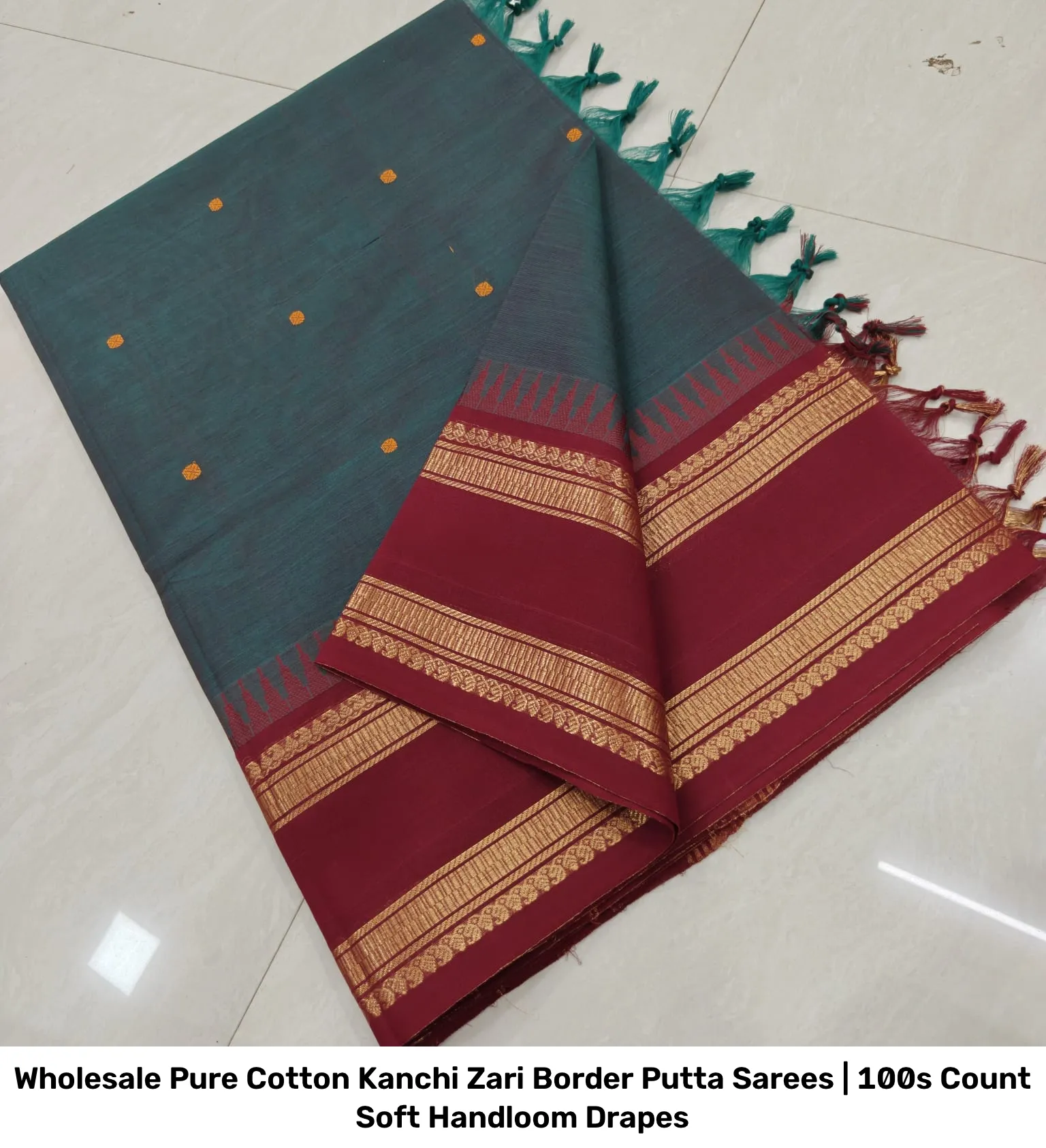 Wholesale Pure Cotton Kanchi Zari Border Putta Sarees | 100s Count Soft Handloom Drapes 14