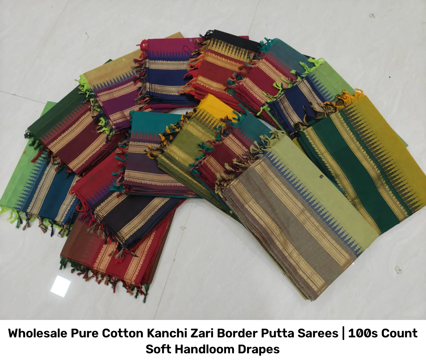 Wholesale Pure Cotton Kanchi Zari Border Putta Sarees | 100s Count Soft Handloom Drapes 15