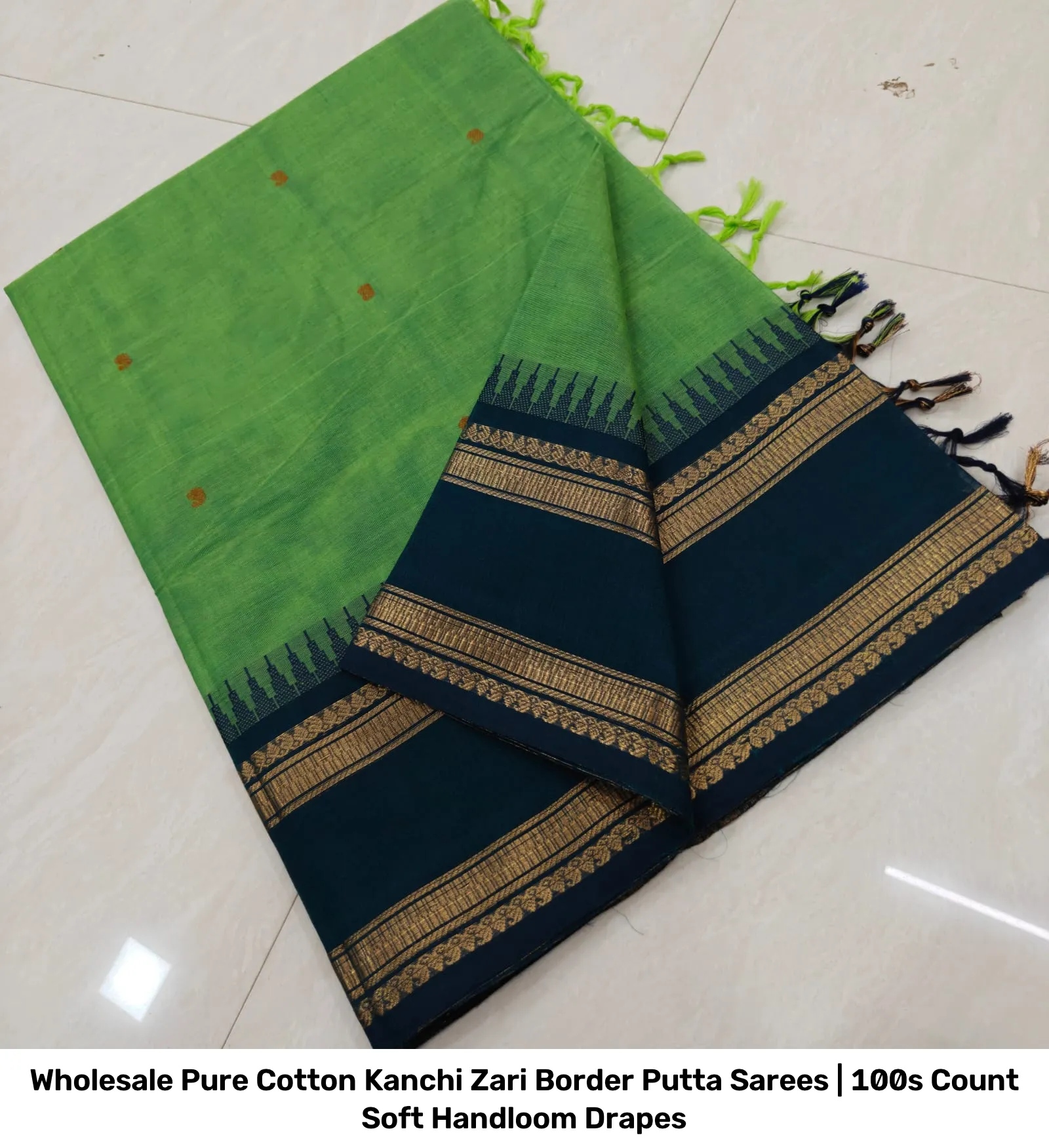 Wholesale Pure Cotton Kanchi Zari Border Putta Sarees | 100s Count Soft Handloom Drapes 17