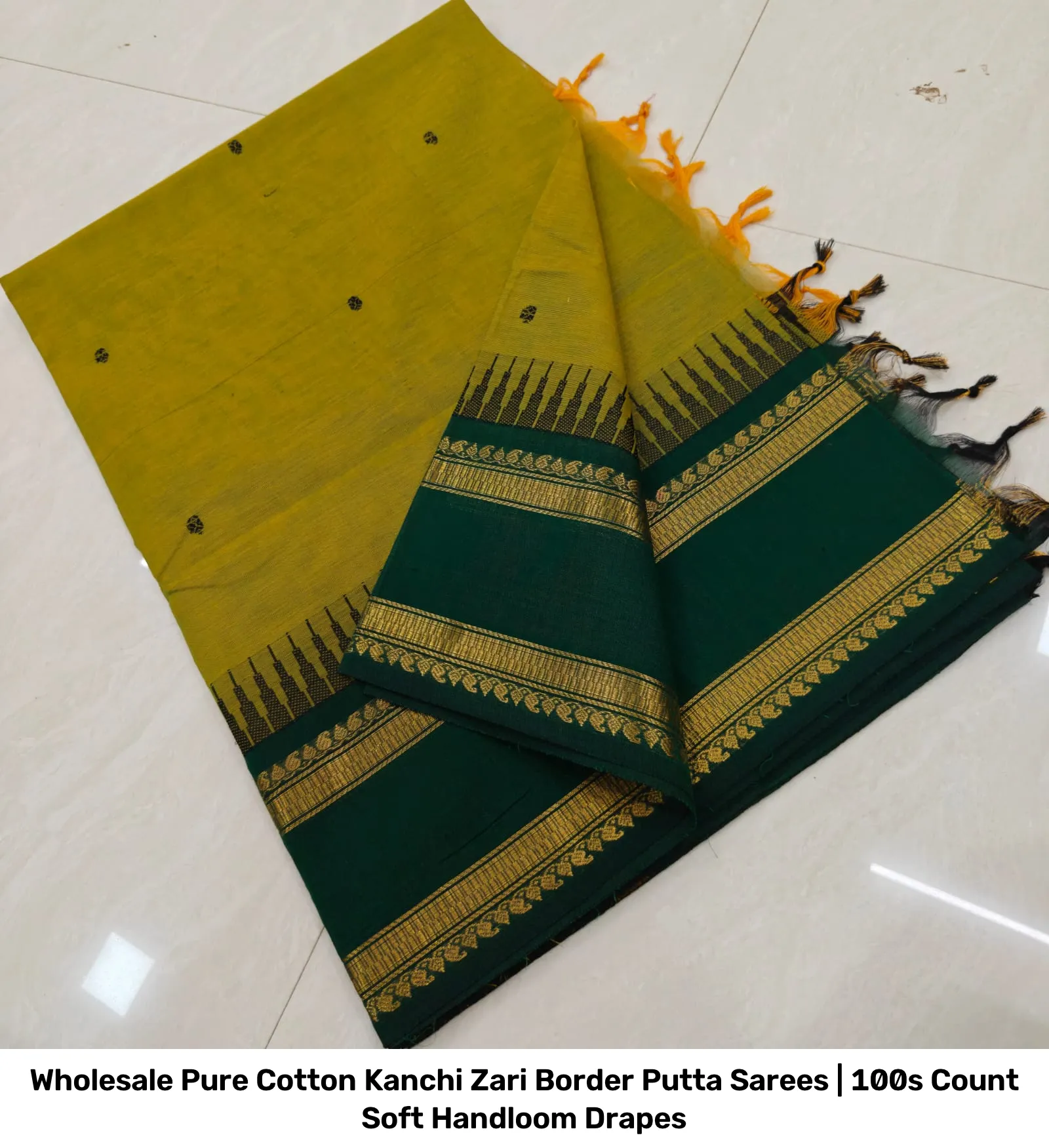 Wholesale Pure Cotton Kanchi Zari Border Putta Sarees | 100s Count Soft Handloom Drapes 18