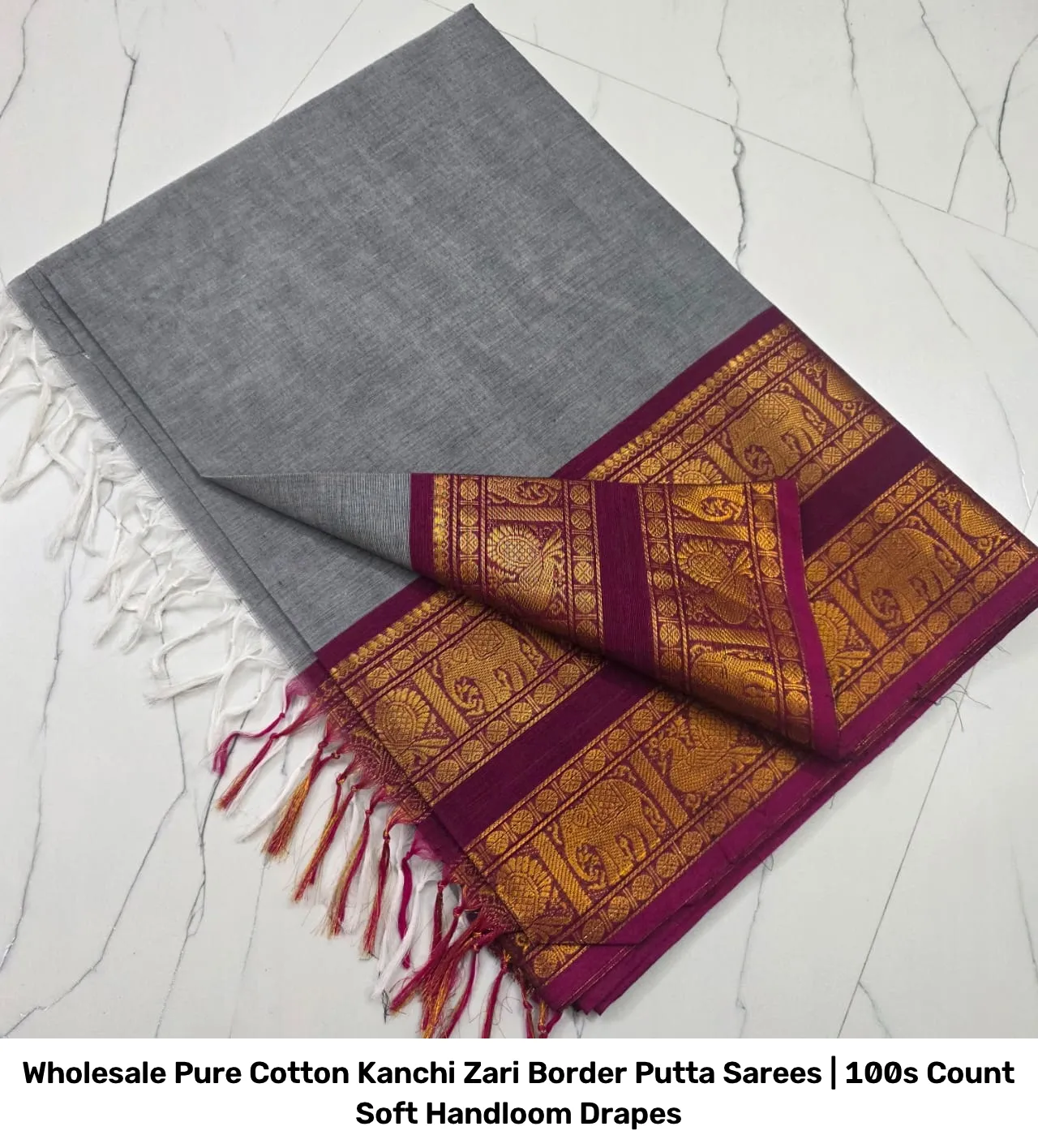 Wholesale Pure Cotton Kanchi Zari Border Putta Sarees | 100s Count Soft Handloom Drapes 20
