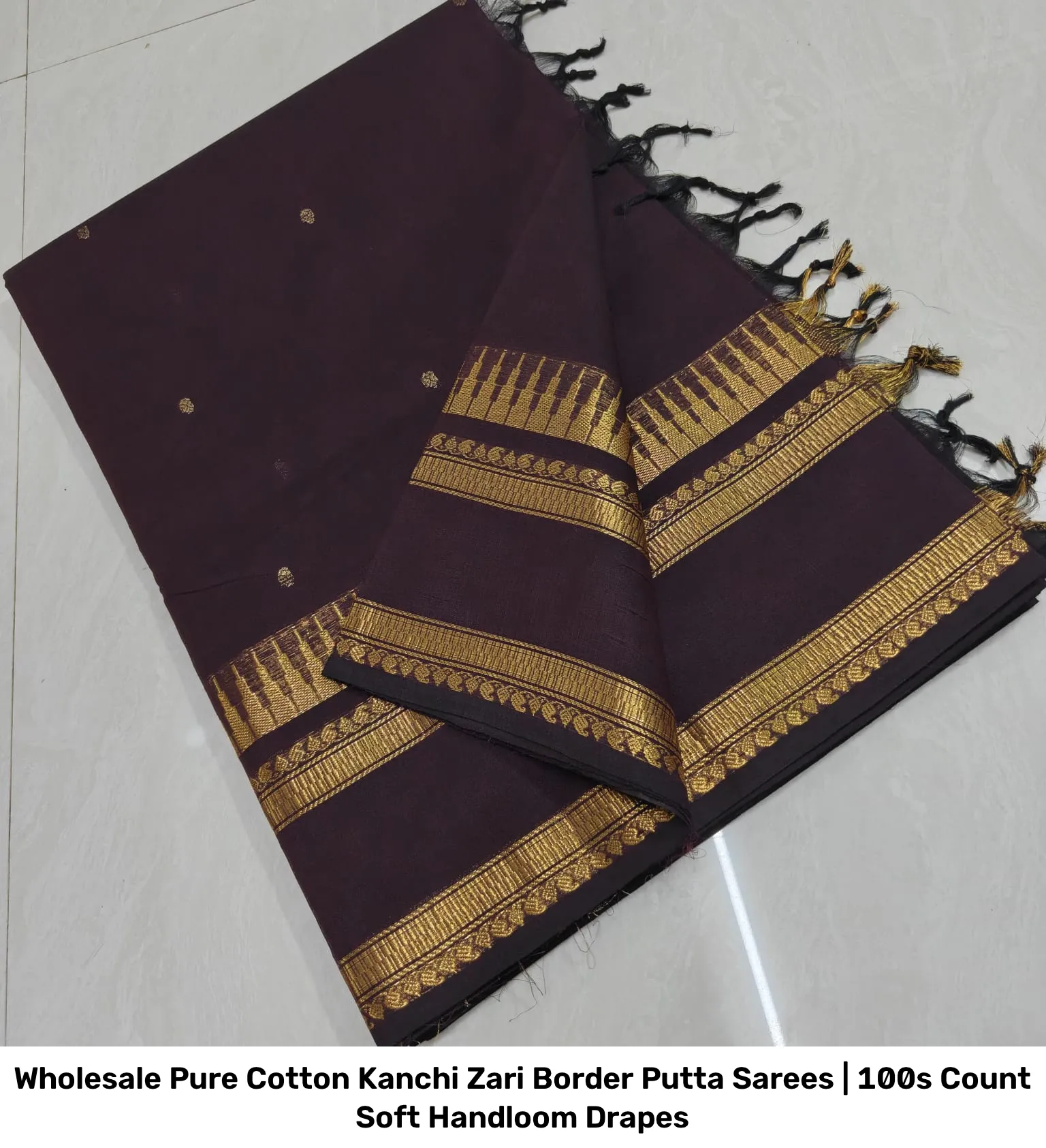Wholesale Pure Cotton Kanchi Zari Border Putta Sarees | 100s Count Soft Handloom Drapes 21