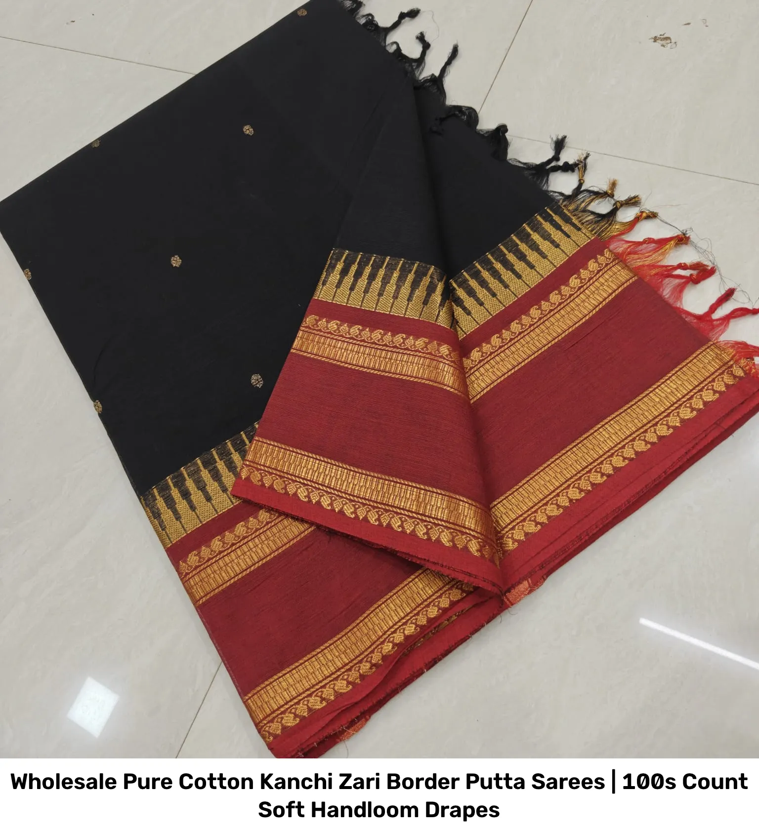 Wholesale Pure Cotton Kanchi Zari Border Putta Sarees | 100s Count Soft Handloom Drapes 22