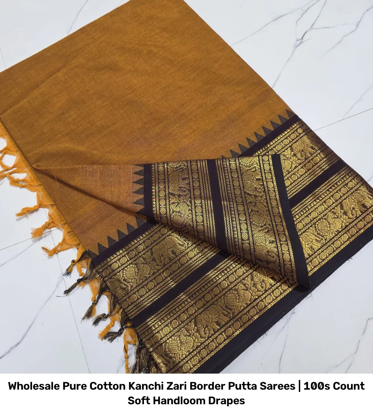 Wholesale Pure Cotton Kanchi Zari Border Putta Sarees | 100s Count Soft Handloom Drapes 23