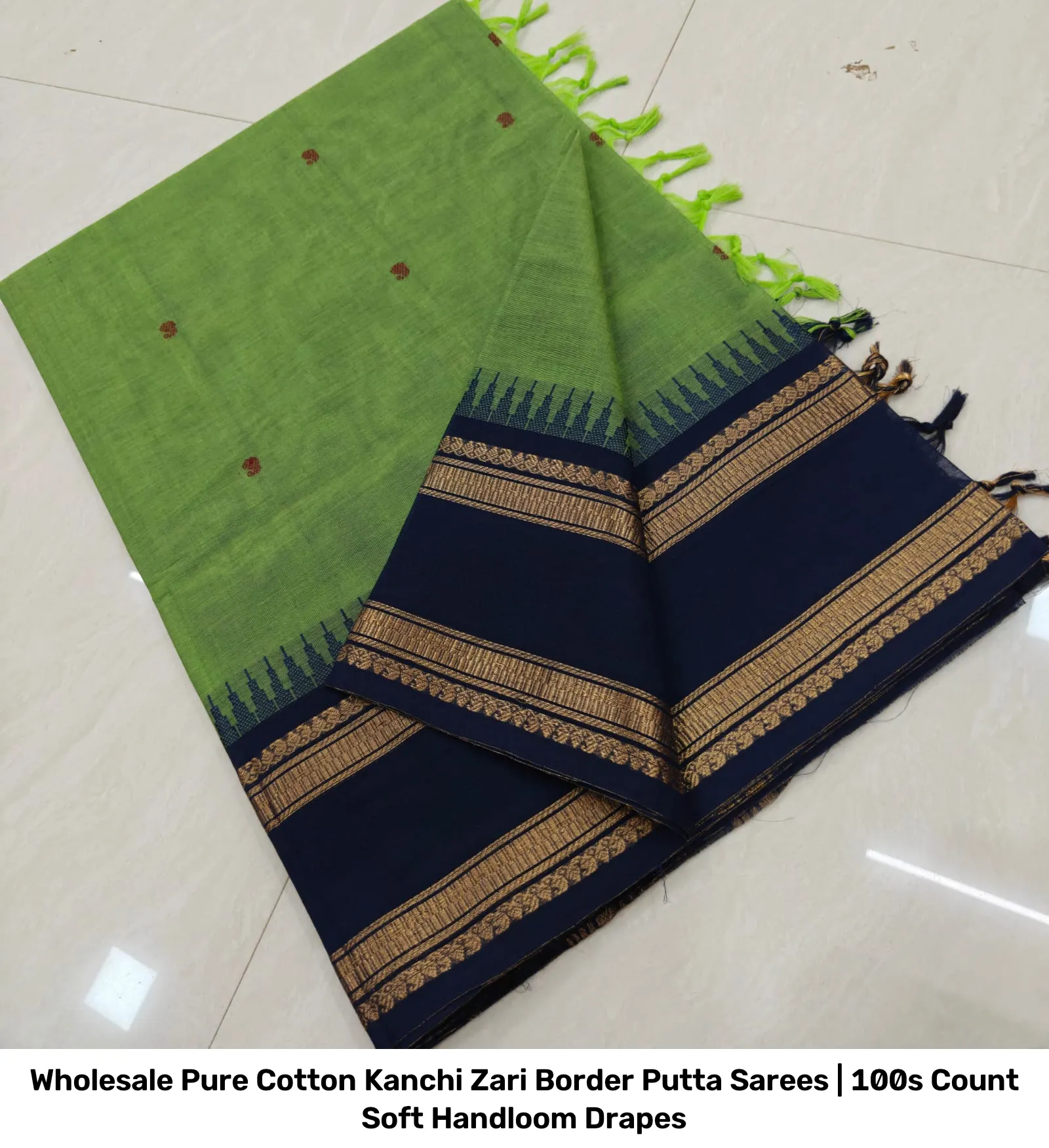 Wholesale Pure Cotton Kanchi Zari Border Putta Sarees | 100s Count Soft Handloom Drapes 24