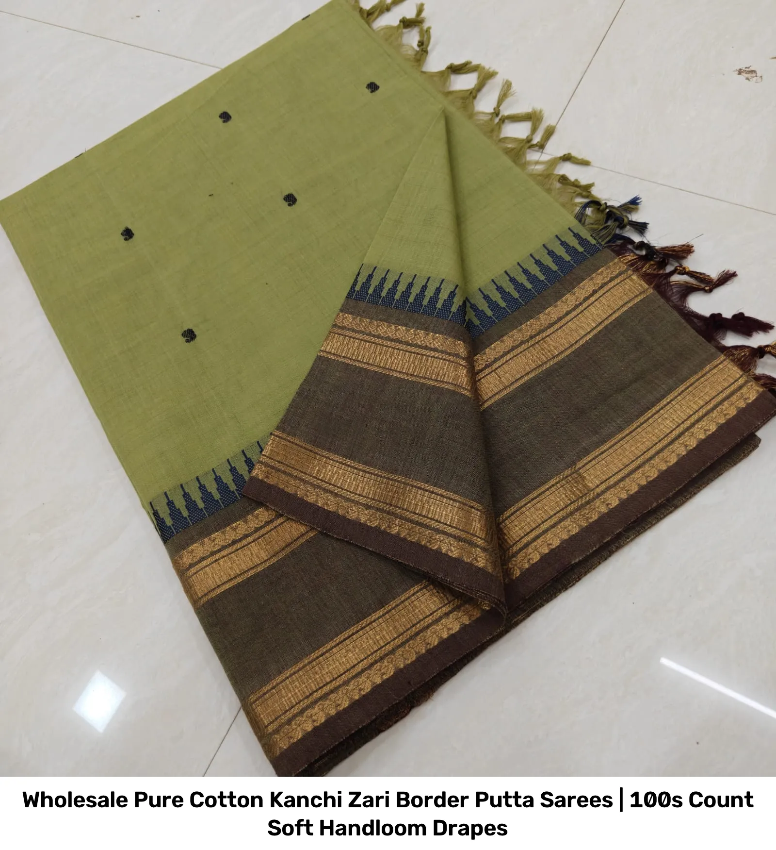 Wholesale Pure Cotton Kanchi Zari Border Putta Sarees | 100s Count Soft Handloom Drapes 25