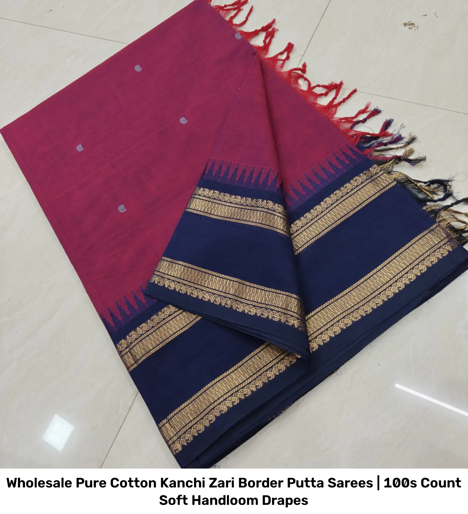 Wholesale Pure Cotton Kanchi Zari Border Putta Sarees | 100s Count Soft Handloom Drapes 26