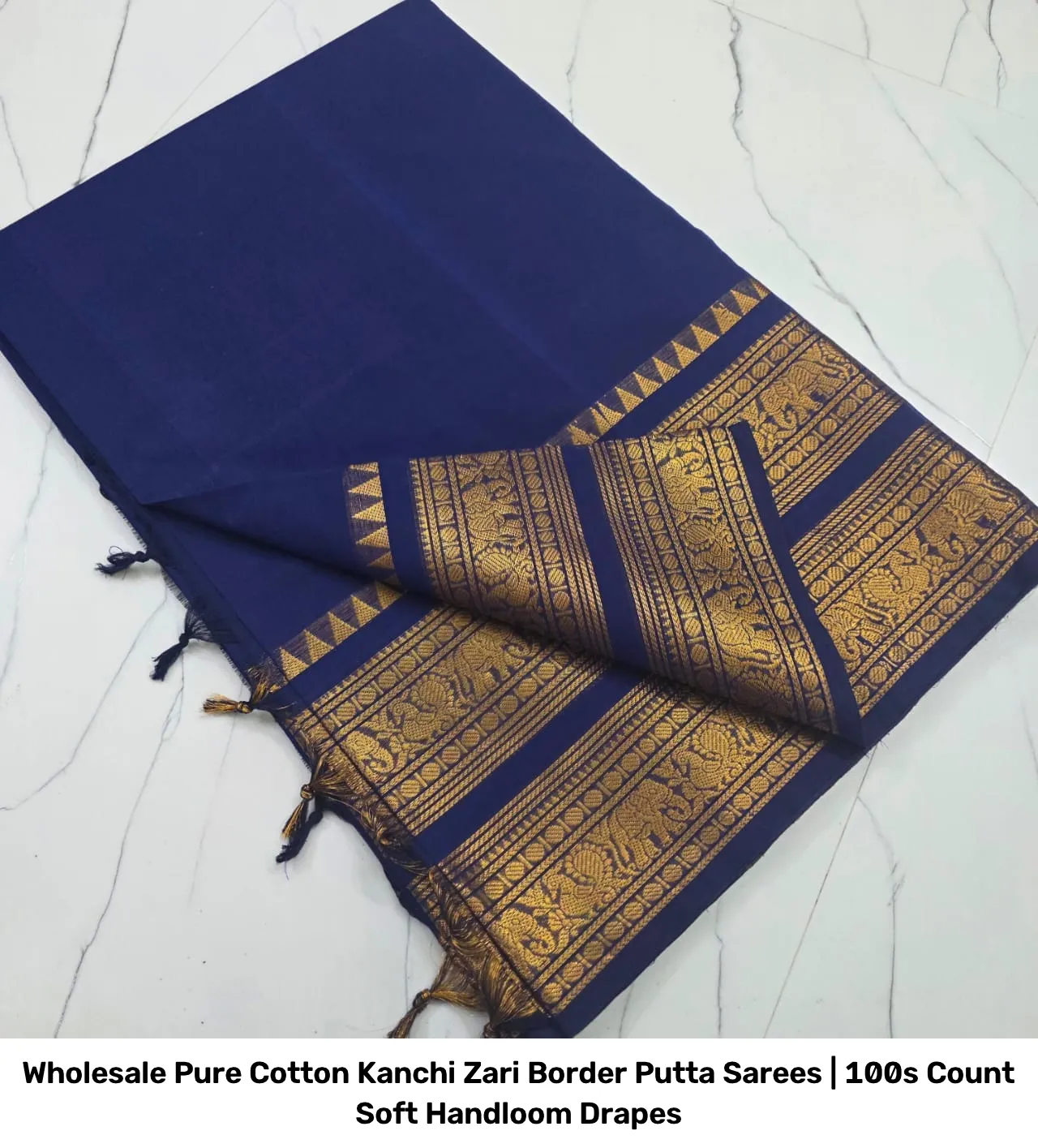 Wholesale Pure Cotton Kanchi Zari Border Putta Sarees | 100s Count Soft Handloom Drapes 27
