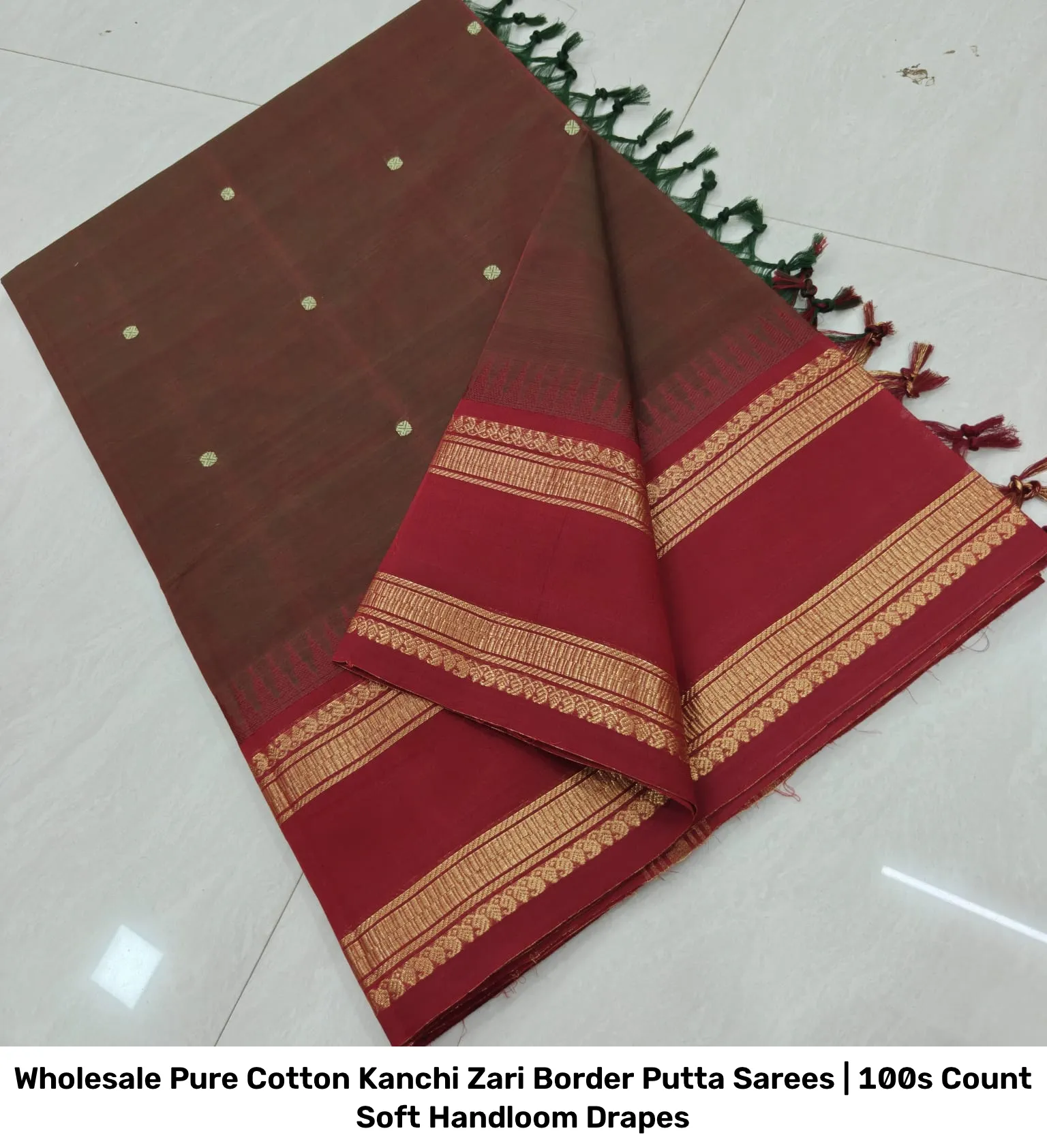 Wholesale Pure Cotton Kanchi Zari Border Putta Sarees | 100s Count Soft Handloom Drapes 5