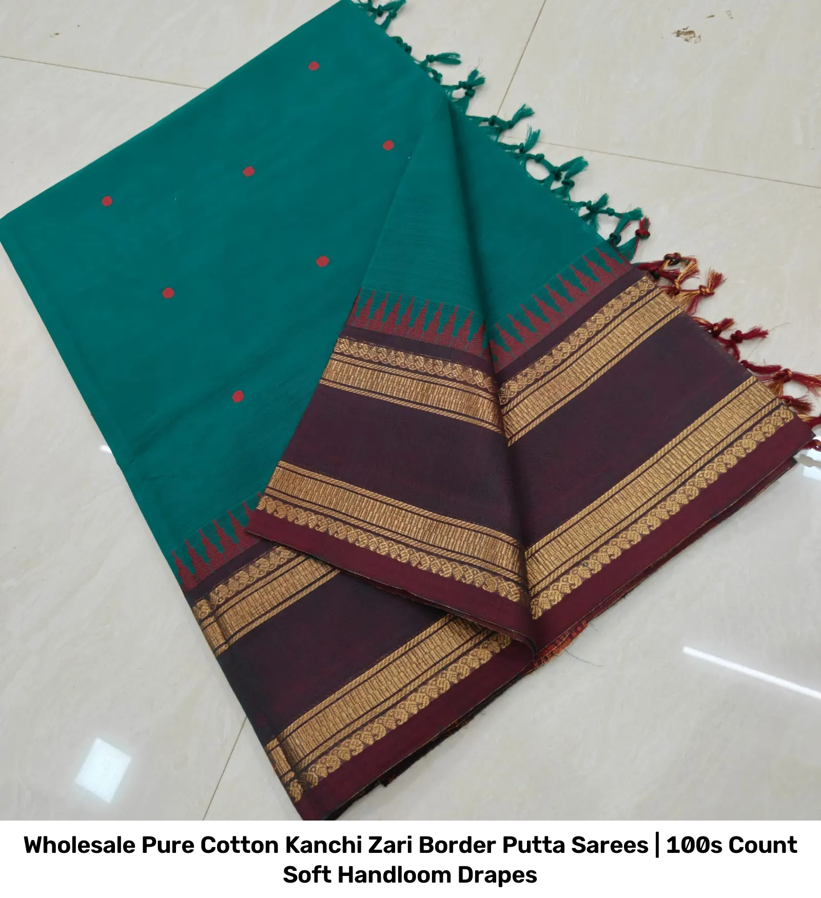 Wholesale Pure Cotton Kanchi Zari Border Putta Sarees | 100s Count Soft Handloom Drapes 6