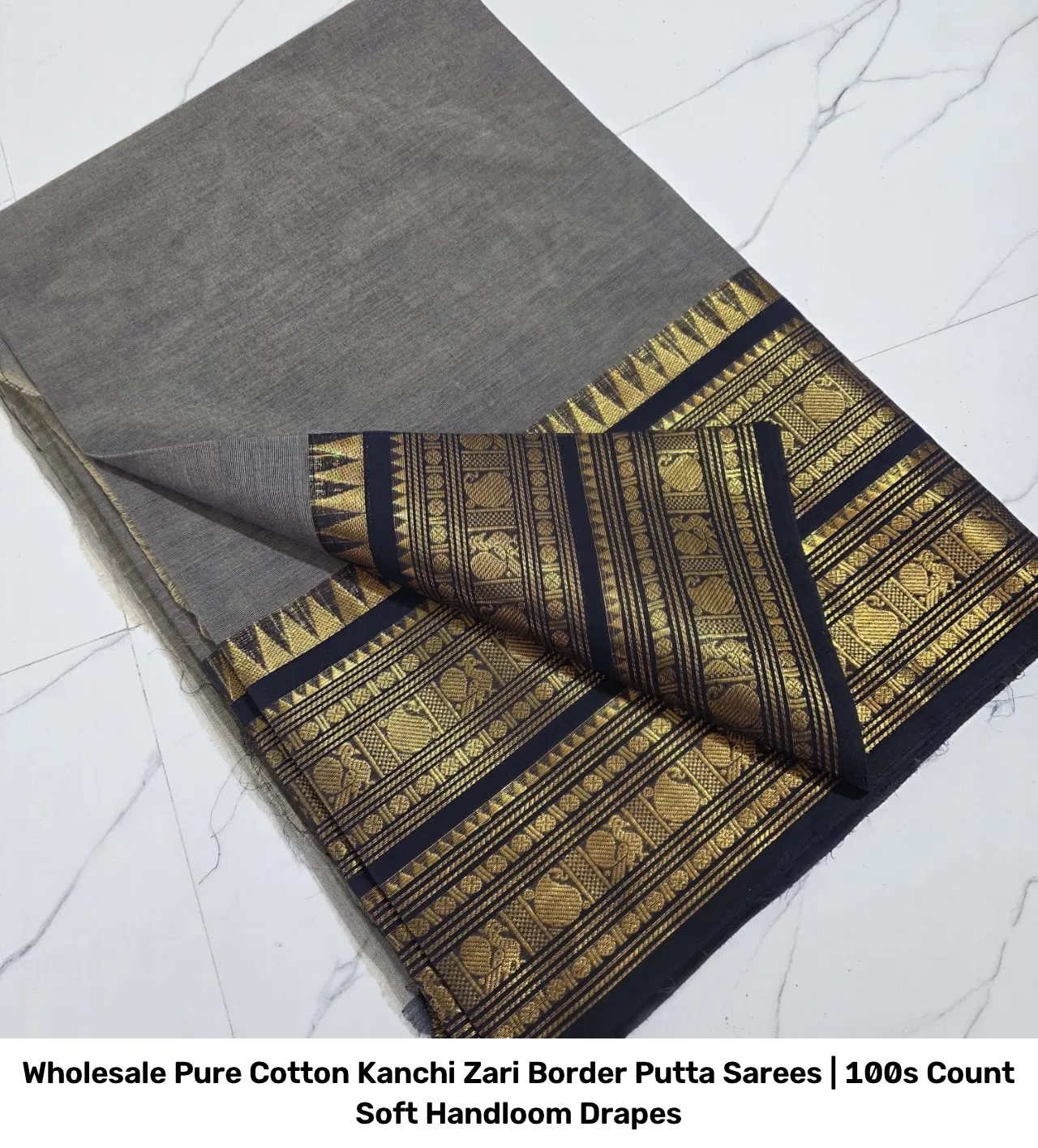 Wholesale Pure Cotton Kanchi Zari Border Putta Sarees | 100s Count Soft Handloom Drapes 7
