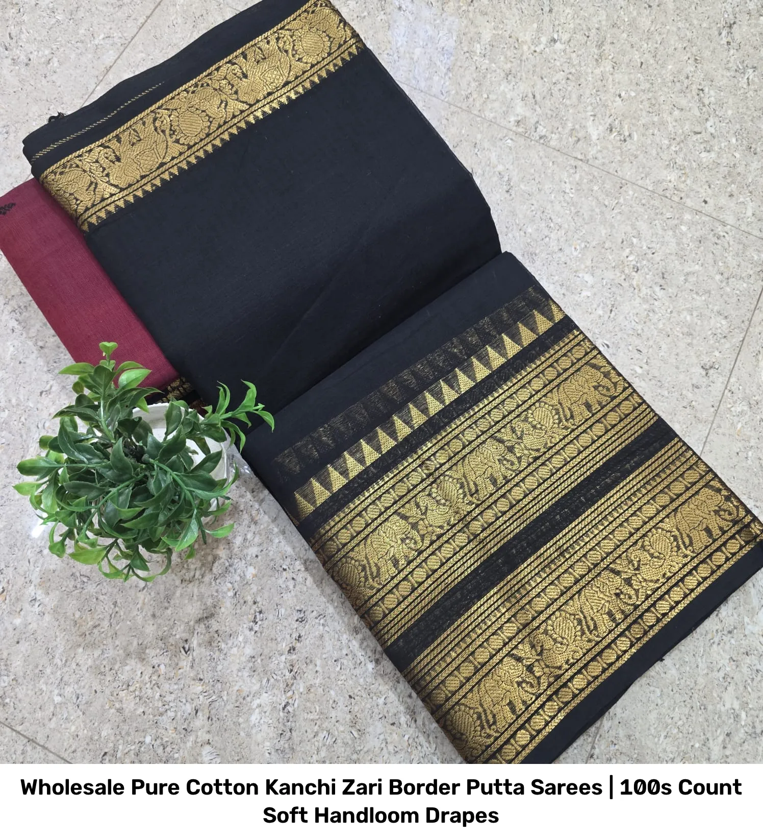 Wholesale Pure Cotton Kanchi Zari Border Putta Sarees | 100s Count Soft Handloom Drapes 8