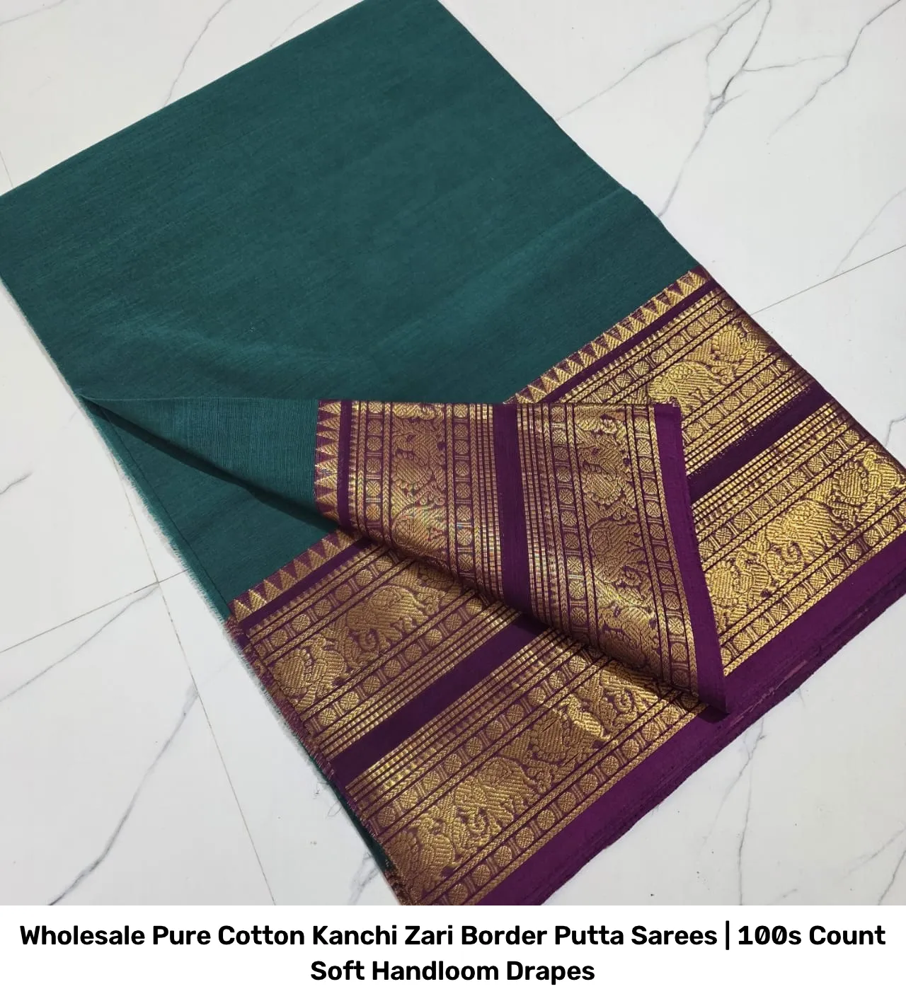Wholesale Pure Cotton Kanchi Zari Border Putta Sarees | 100s Count Soft Handloom Drapes 9