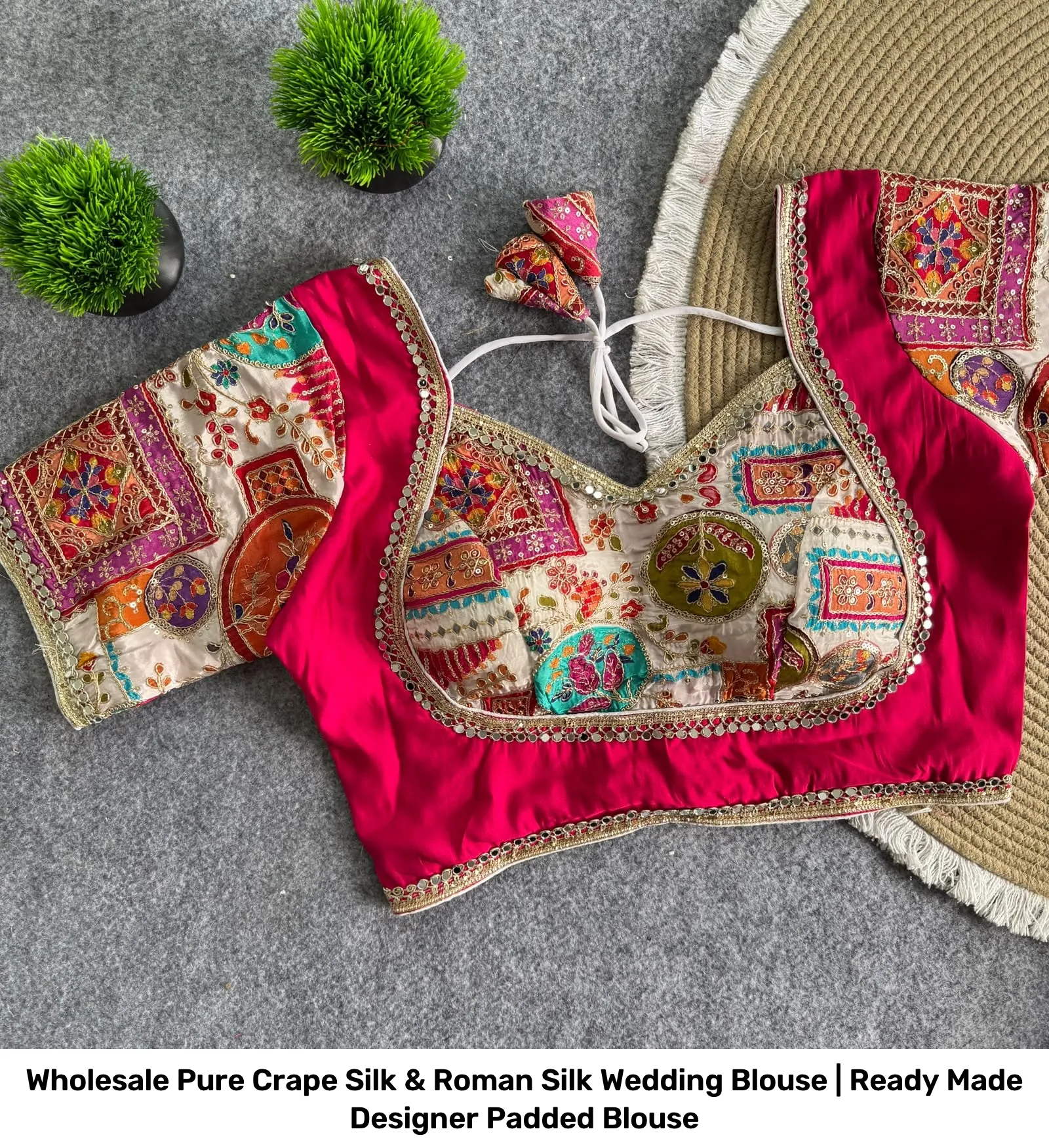 Wholesale Pure Crape Silk & Roman Silk Wedding Blouse | Ready Made Designer Padded Blouse 10