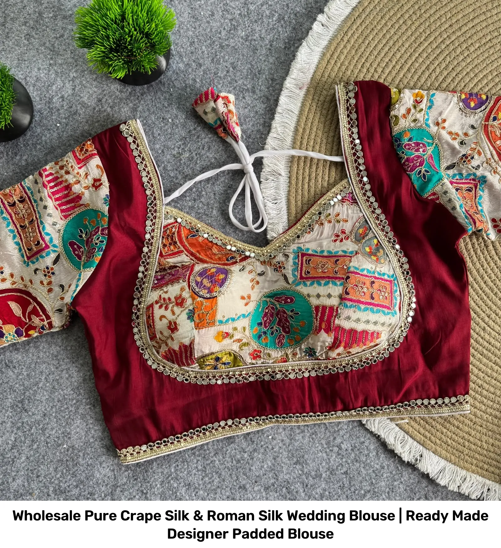 Wholesale Pure Crape Silk & Roman Silk Wedding Blouse | Ready Made Designer Padded Blouse 2