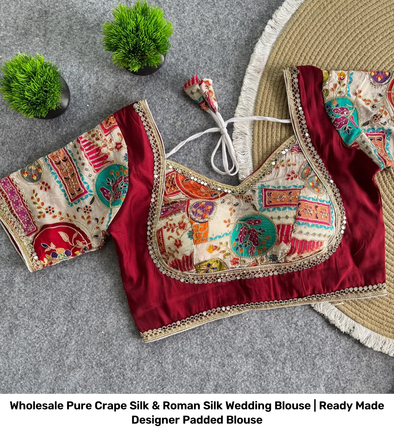 Wholesale Pure Crape Silk & Roman Silk Wedding Blouse | Ready Made Designer Padded Blouse 6