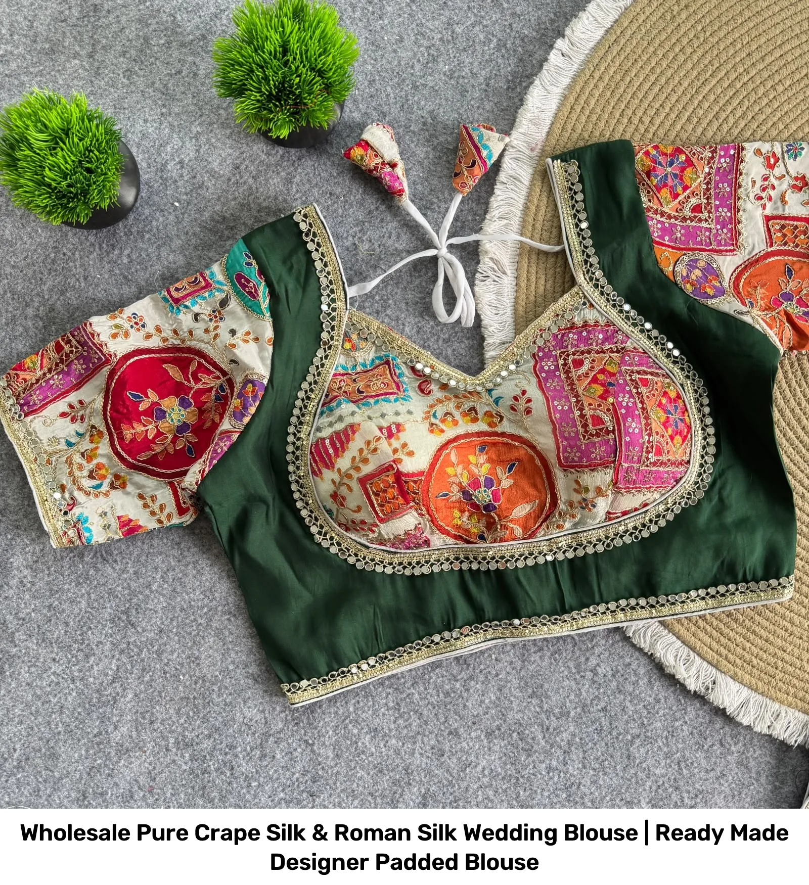 Wholesale Pure Crape Silk & Roman Silk Wedding Blouse | Ready Made Designer Padded Blouse 7