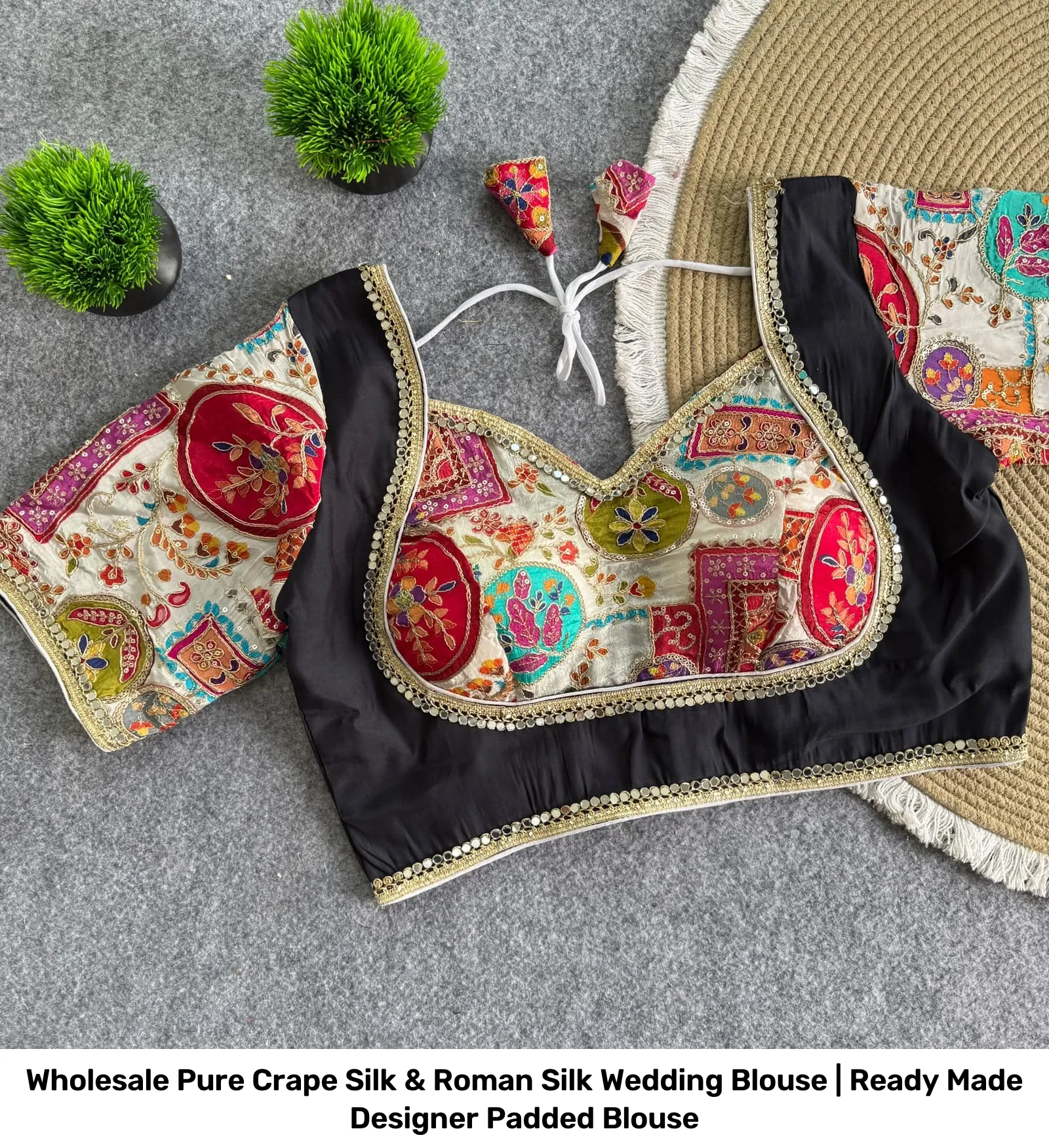Wholesale Pure Crape Silk & Roman Silk Wedding Blouse | Ready Made Designer Padded Blouse 8